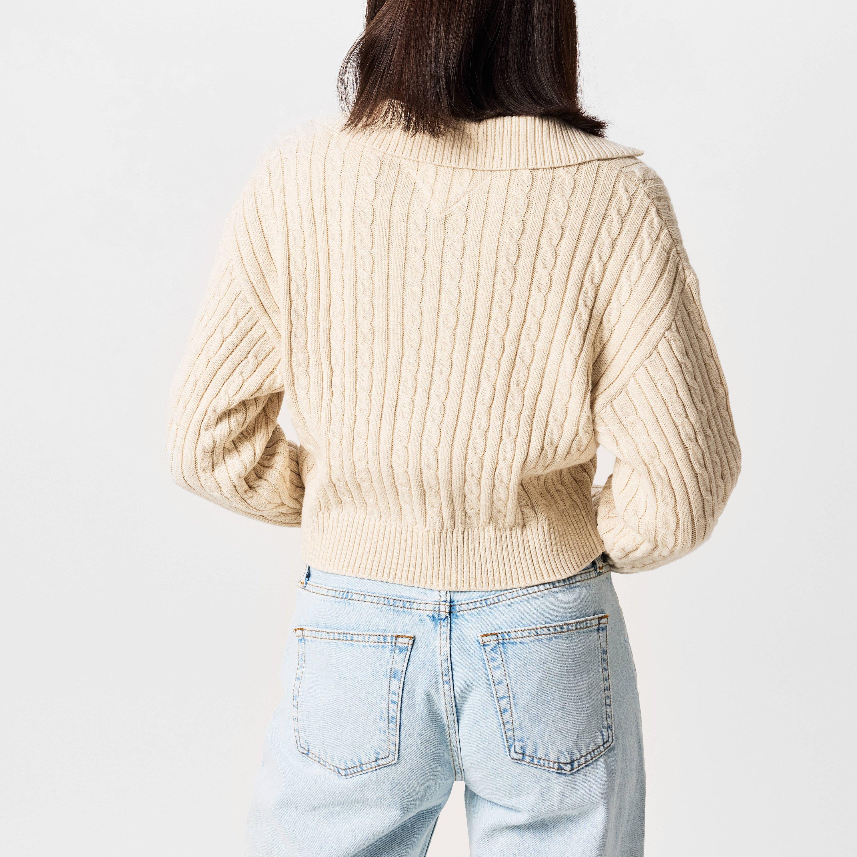 Ancient White M - Tommy Jeans - Cable Rugby Pullover sweater - 4