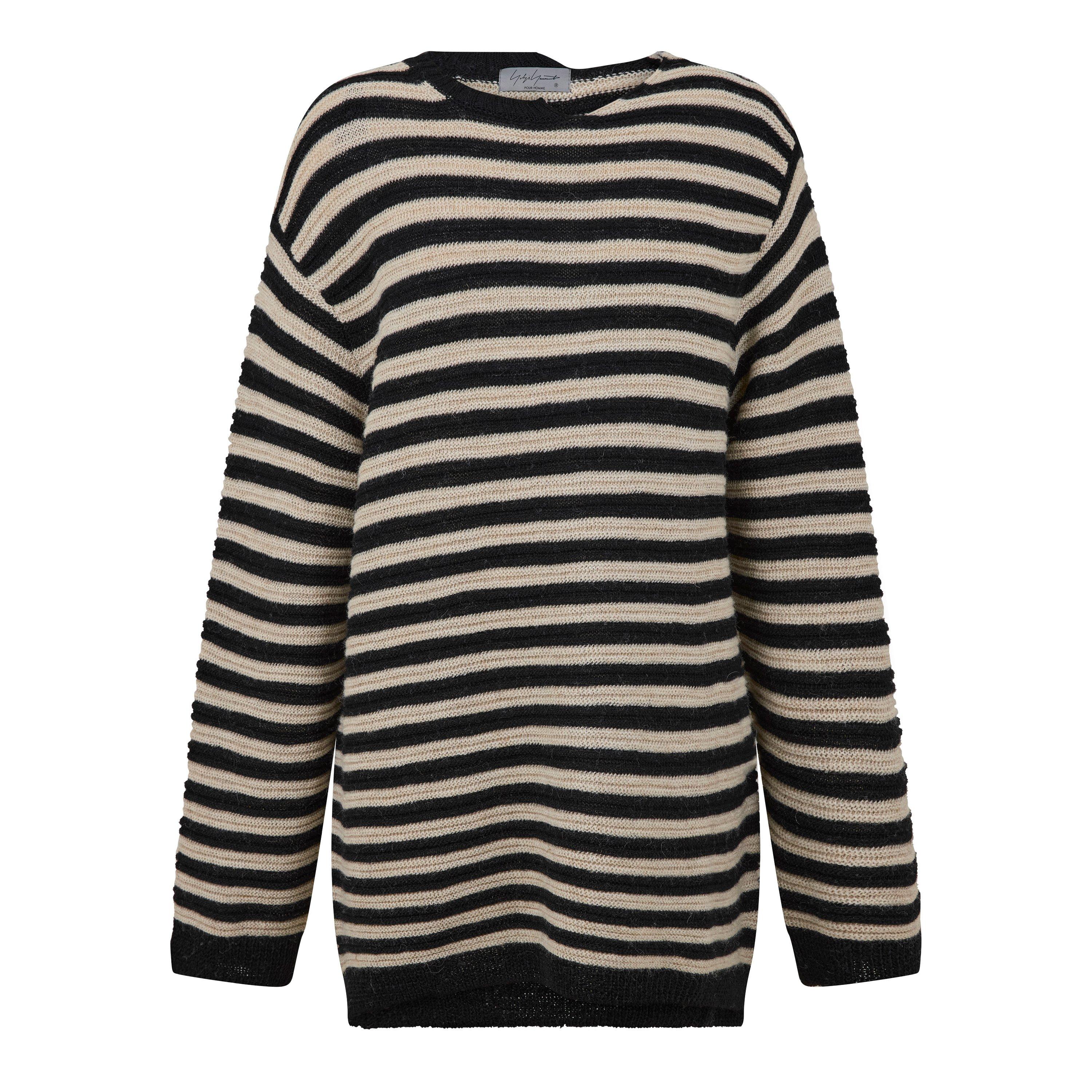 Black 2 - Yohji Yamamoto - Striped Asymmetric Neck Jumper - 1