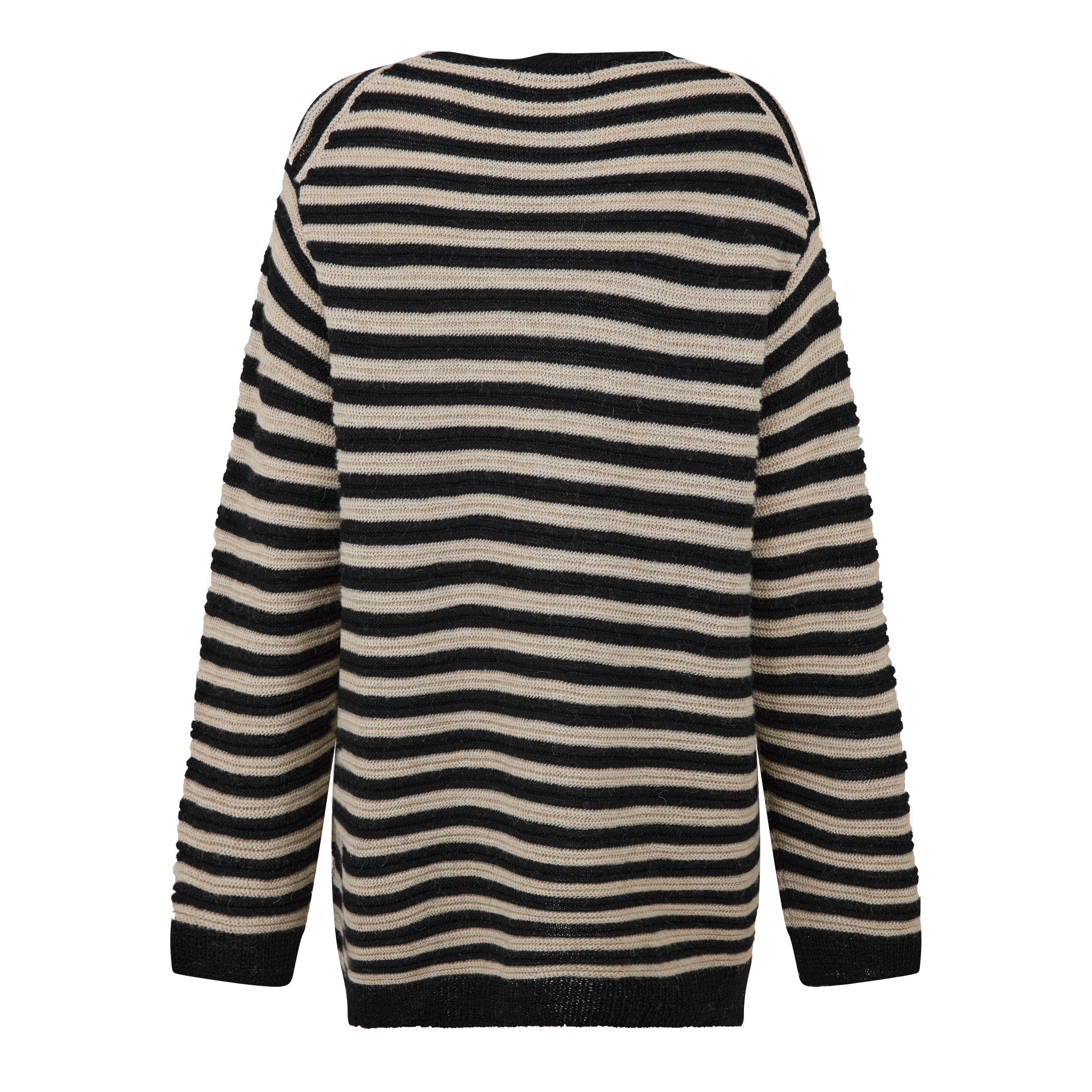 Black 2 - Yohji Yamamoto - Striped Asymmetric Neck Jumper - 2