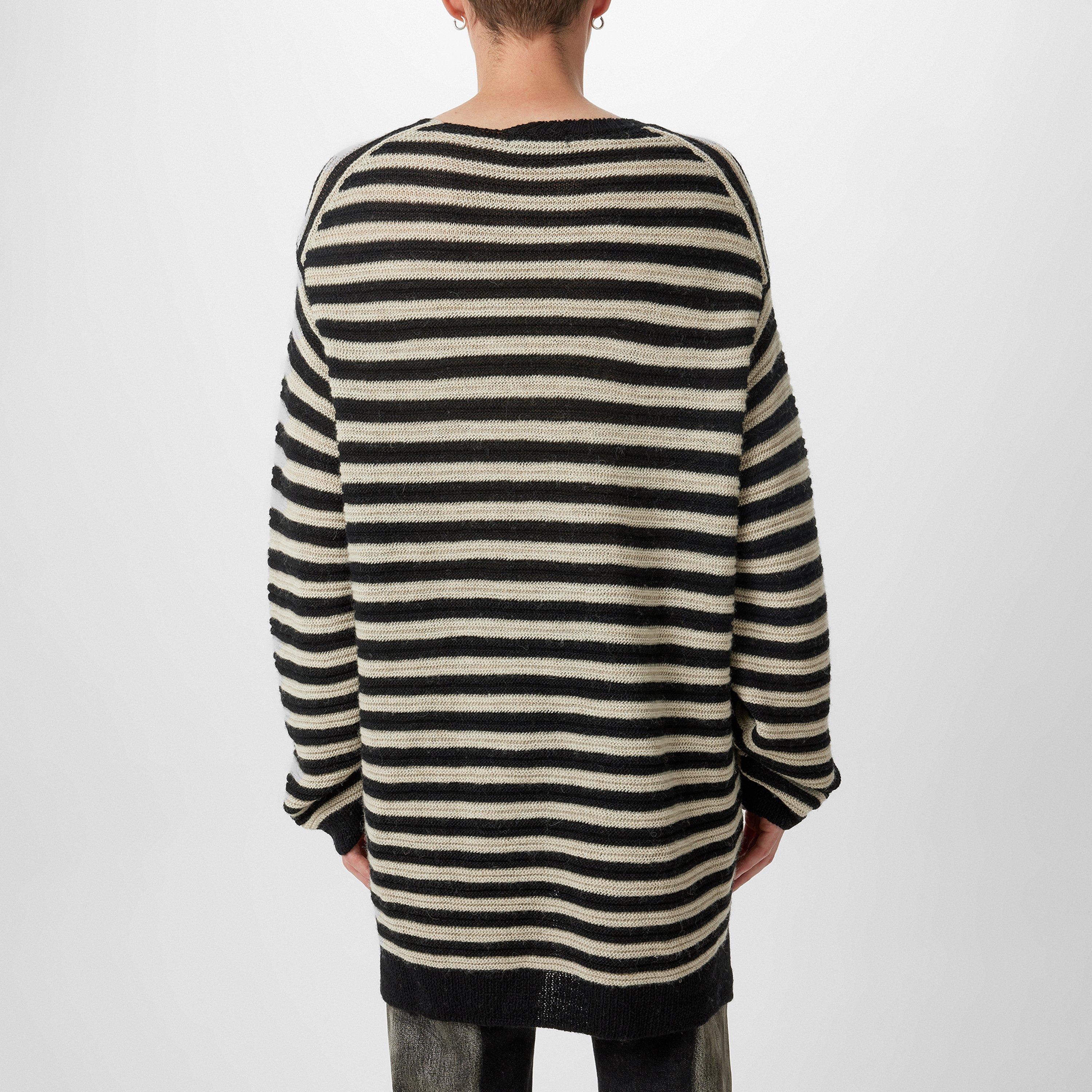 Black 2 - Yohji Yamamoto - Striped Asymmetric Neck Jumper - 4