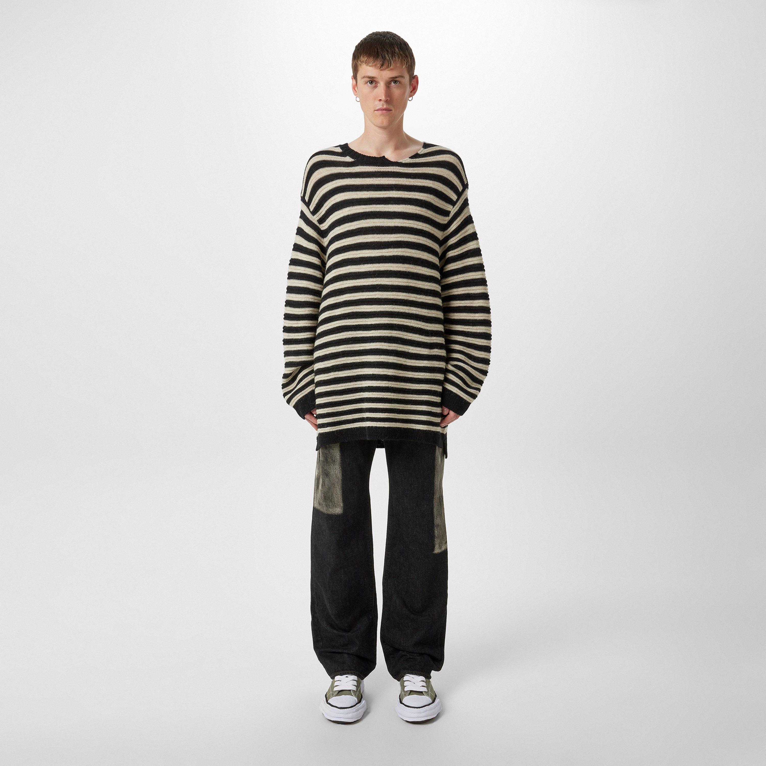 Black 2 - Yohji Yamamoto - Striped Asymmetric Neck Jumper - 5