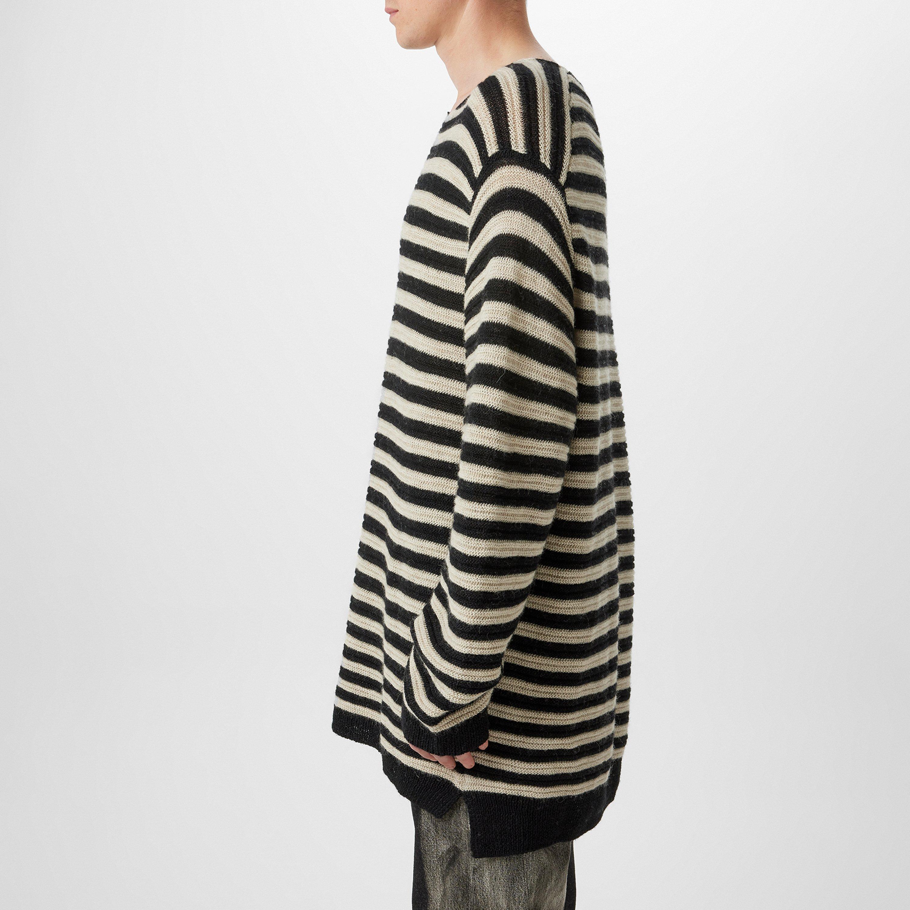 Black 2 - Yohji Yamamoto - Striped Asymmetric Neck Jumper - 6