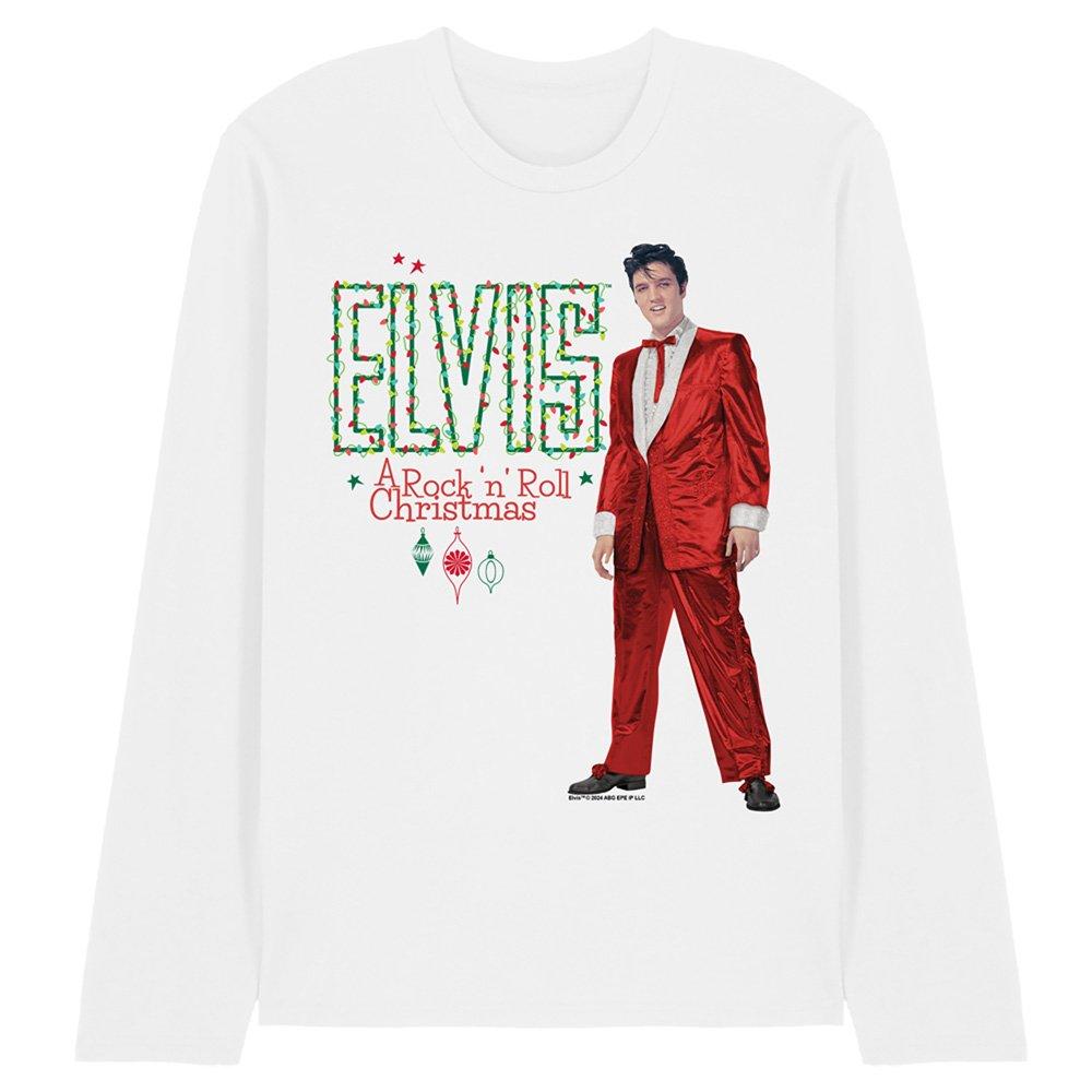 White - Elvis Presley - Elvis Holiday Lights Long Sleeve T-Shirt White - 1