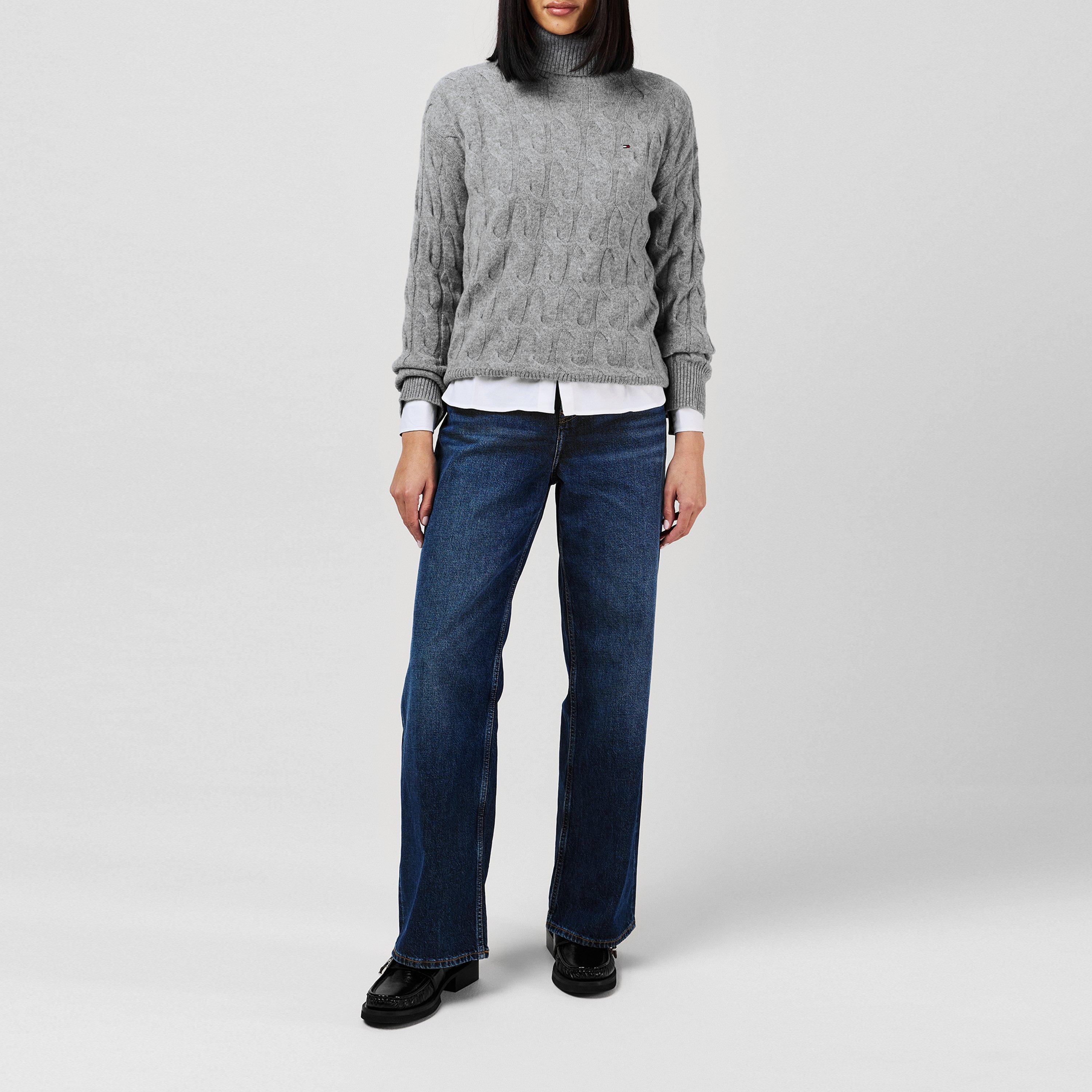 Med Hthr Gry - Tommy Hilfiger - Cable Roll Neck Jumper - 4