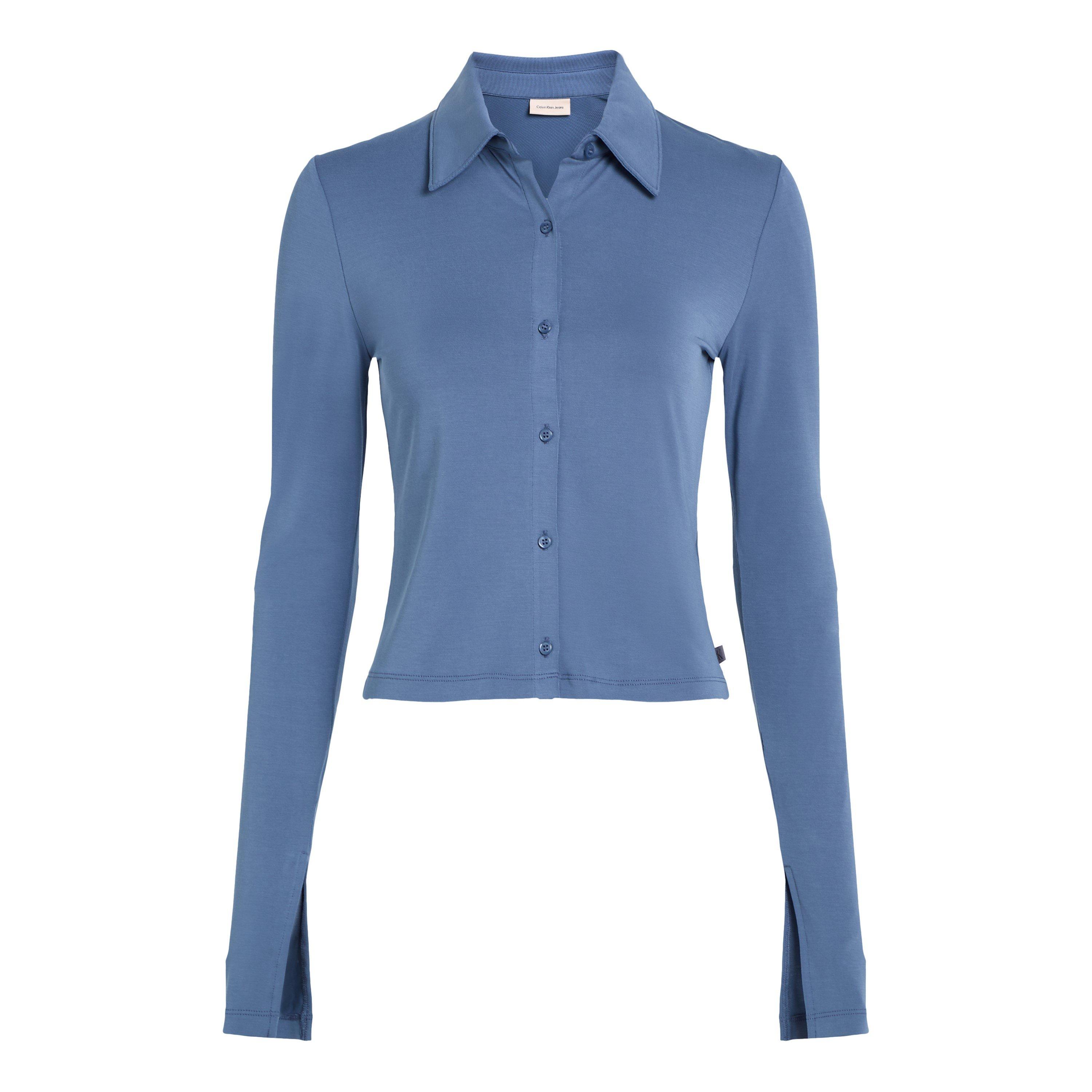 China Blue - Calvin Klein Jeans - Women's Modal Long-Sleeve Plain Shirt - 5