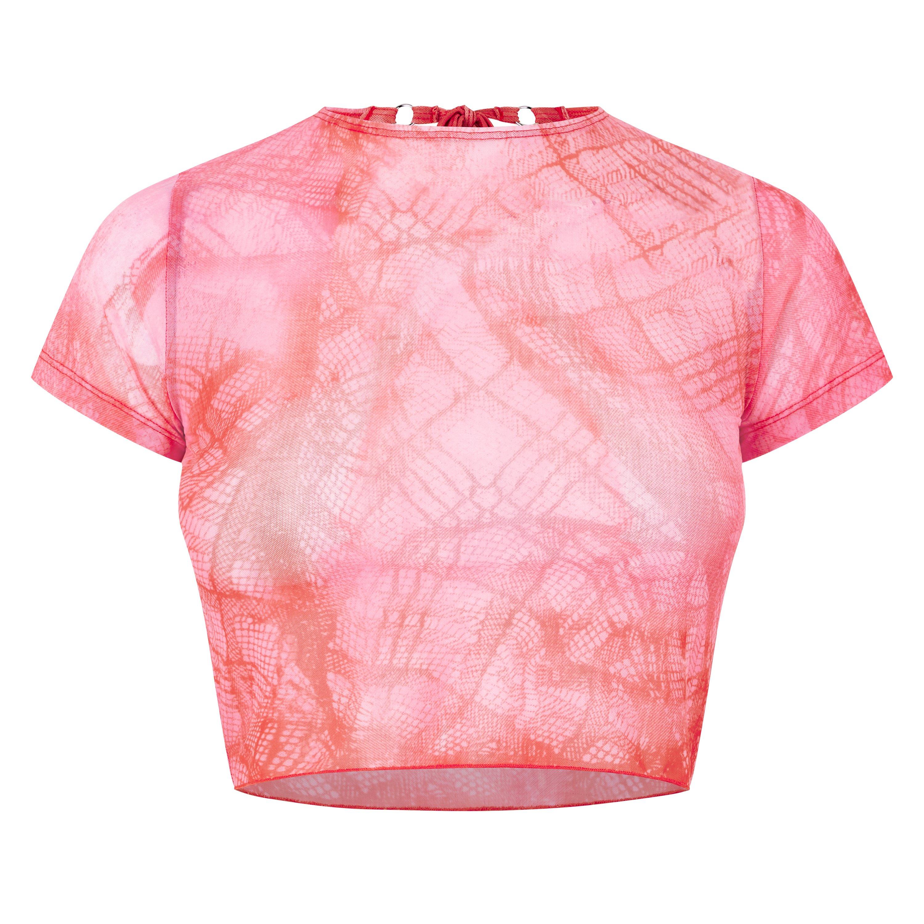 Pink - Roberta Einer - Women's Short-Sleeve Mesh Crop Top - 5
