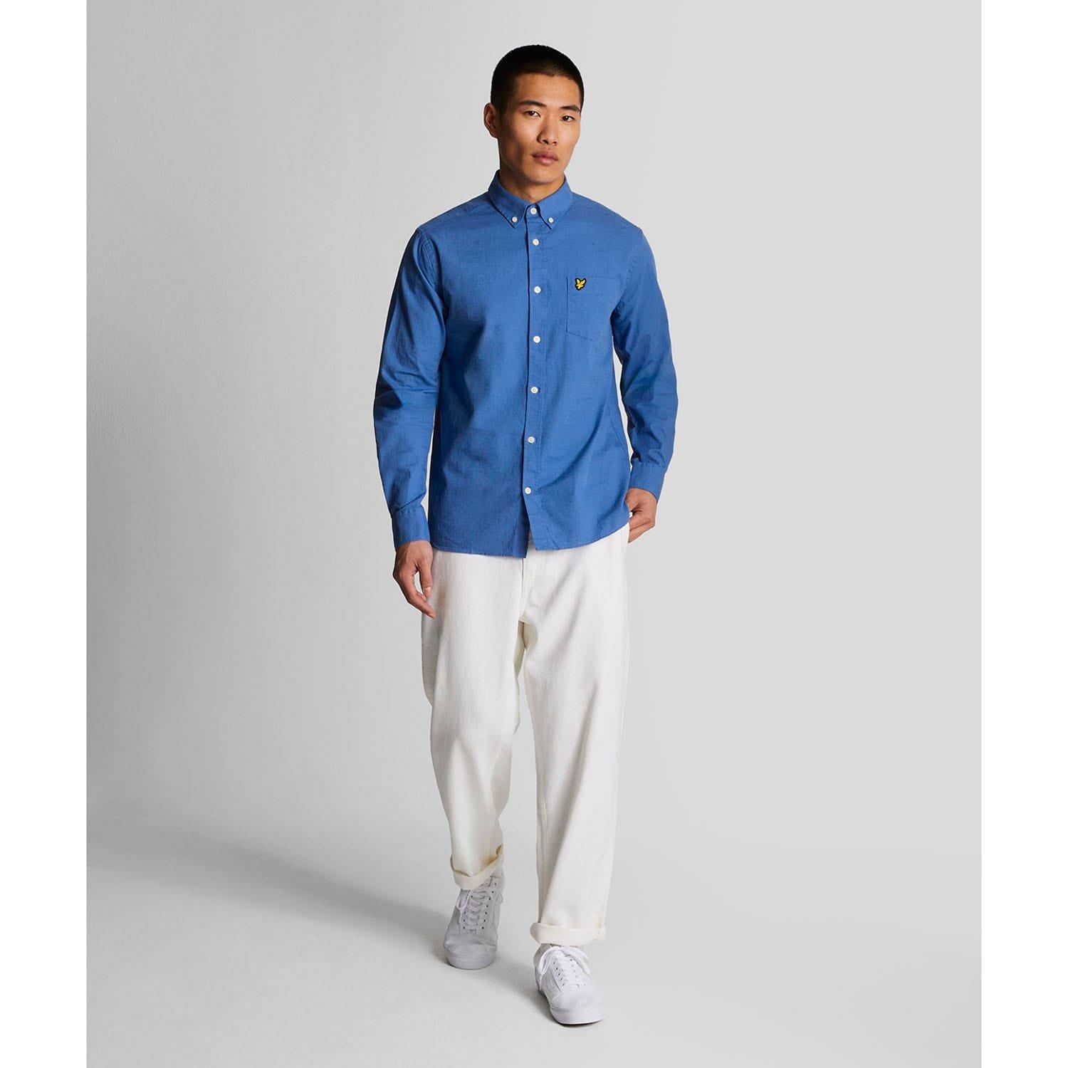 Blue - Lyle and Scott - Cotton Linen Button Down Shirt - 2