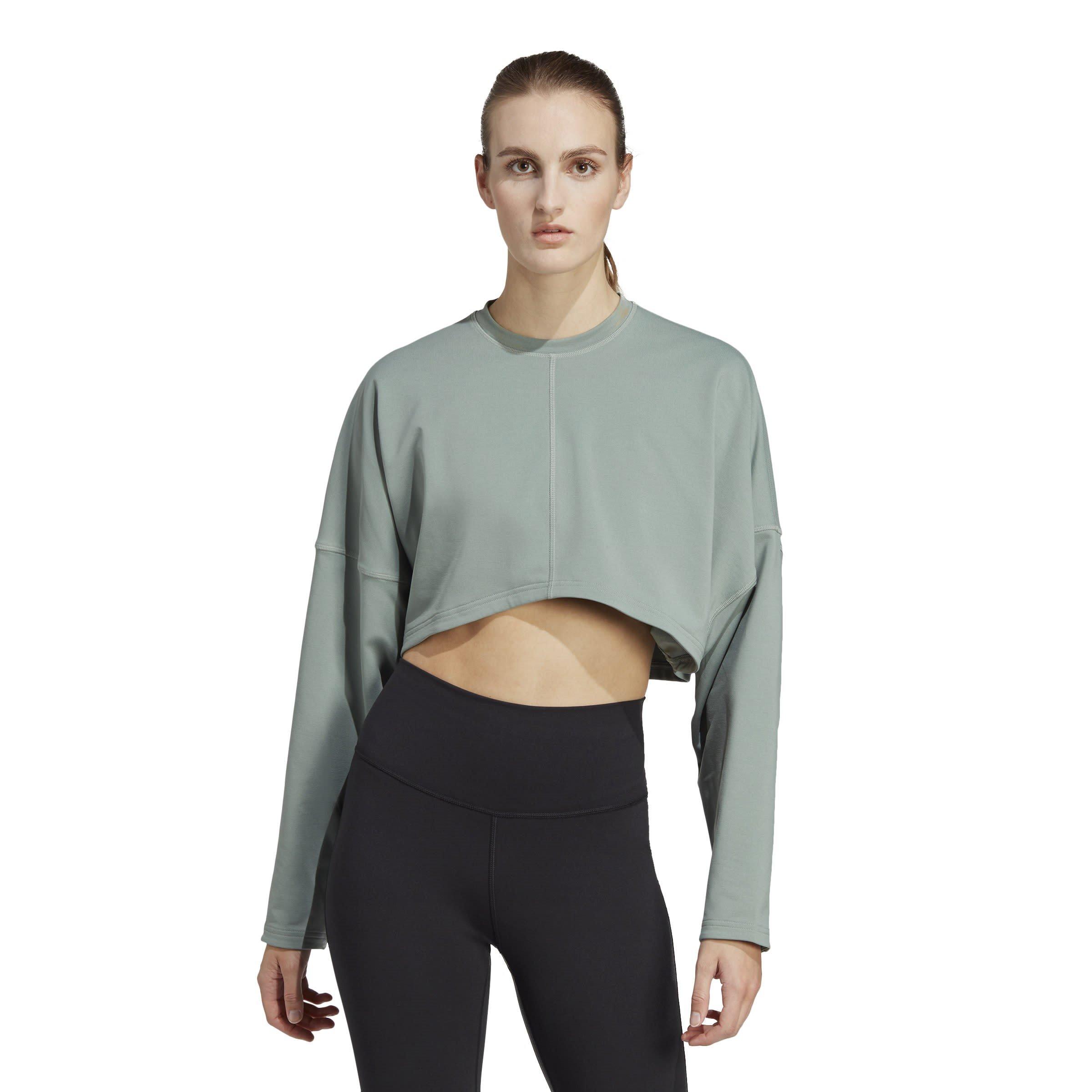 Silver Green - adidas - Yoga Studio Crop Sweatshirt Womens Top - 2