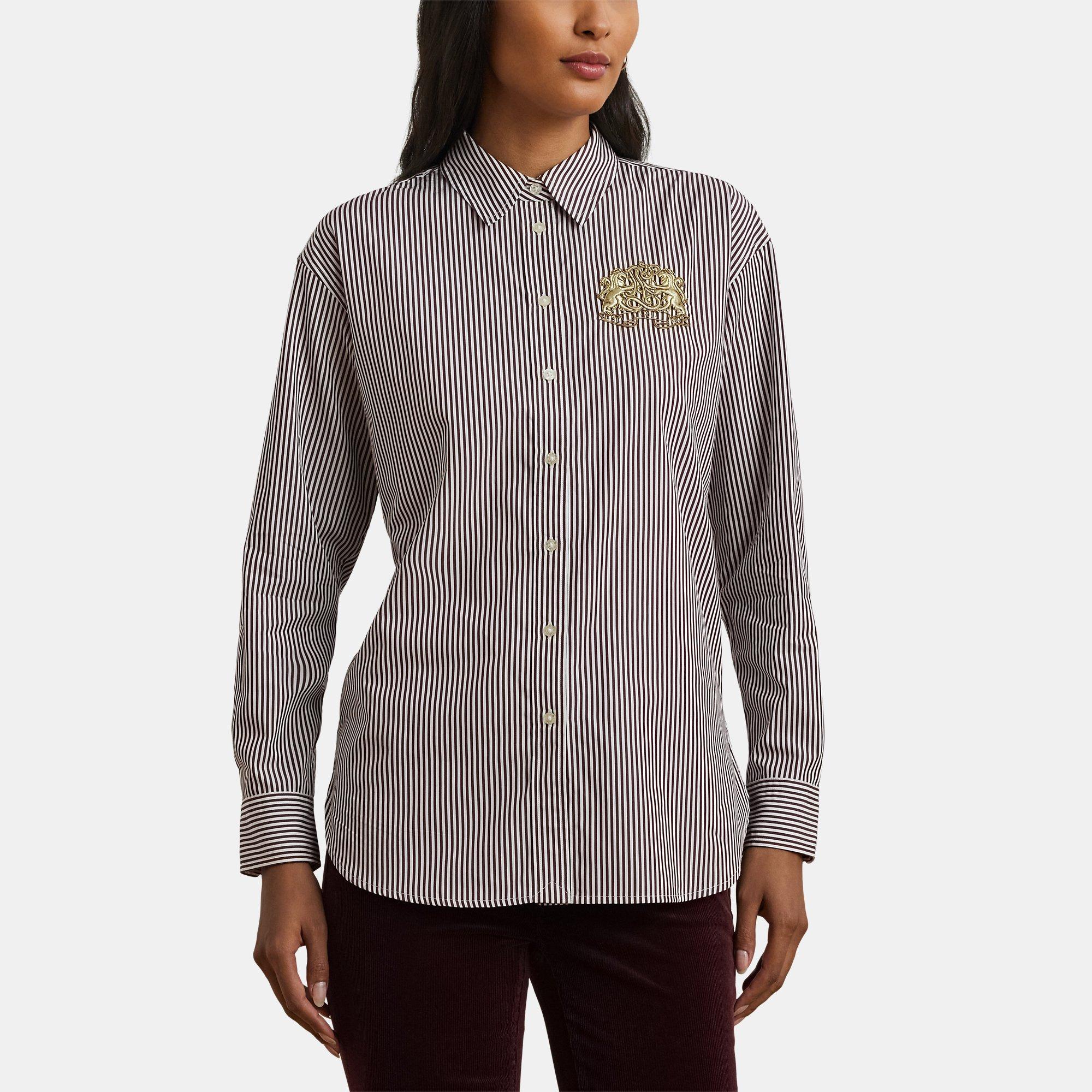 Pinot/White - Lauren by Ralph Lauren - Striped Long Sleeve Shirt - 1