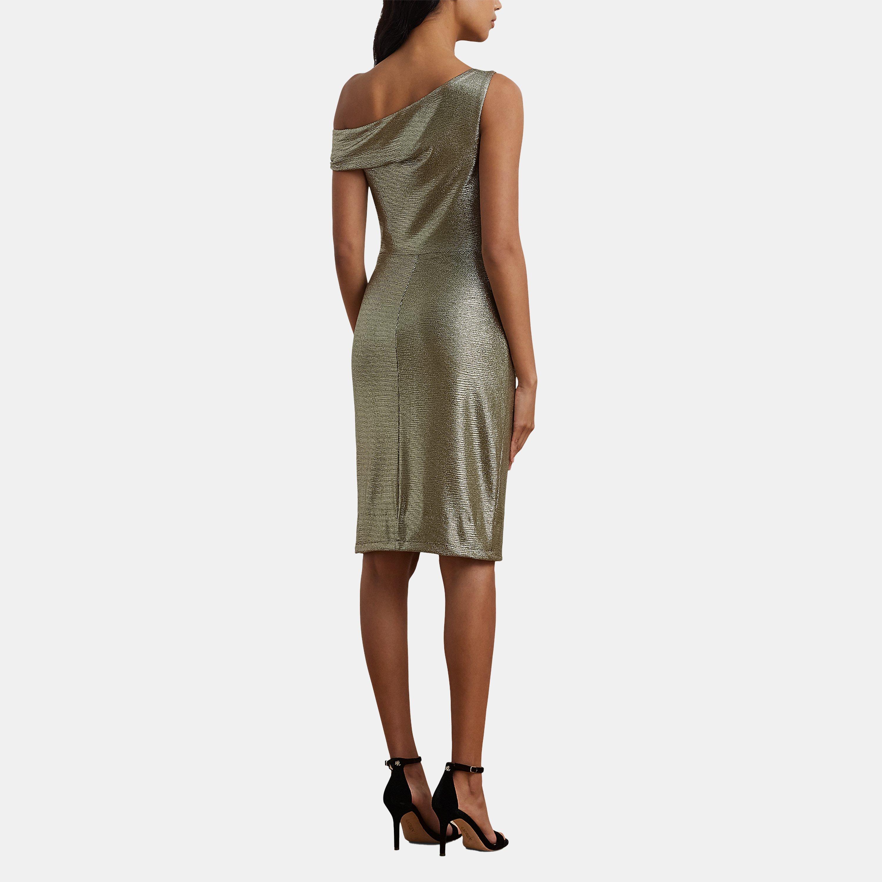 Botanic Grn/Gld - Lauren by Ralph Lauren - Metallic One-Shoulder Cocktail Dress - 3