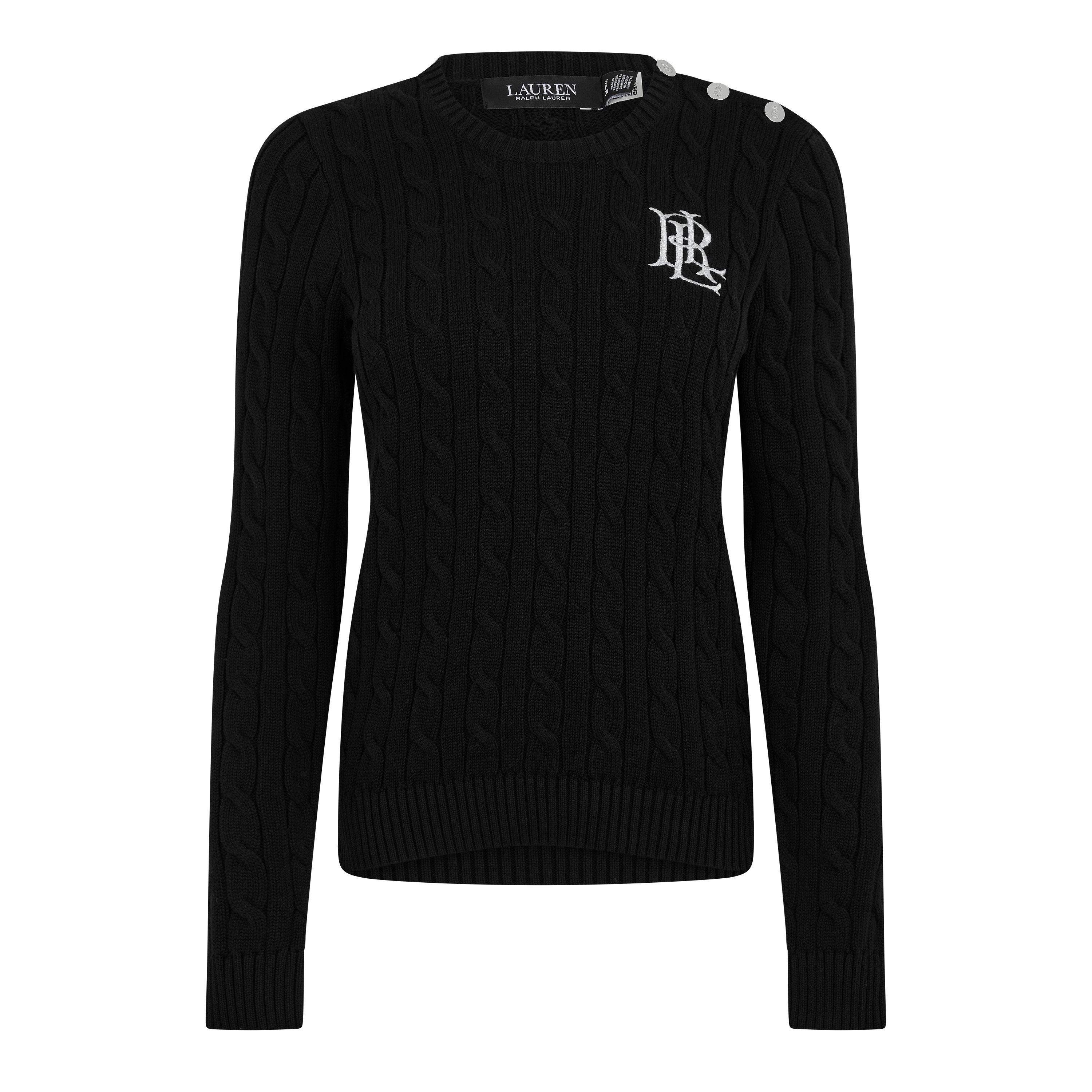 Lauren By Ralph Lauren Women's Black Cable-Knit Jumper - 12 (M)