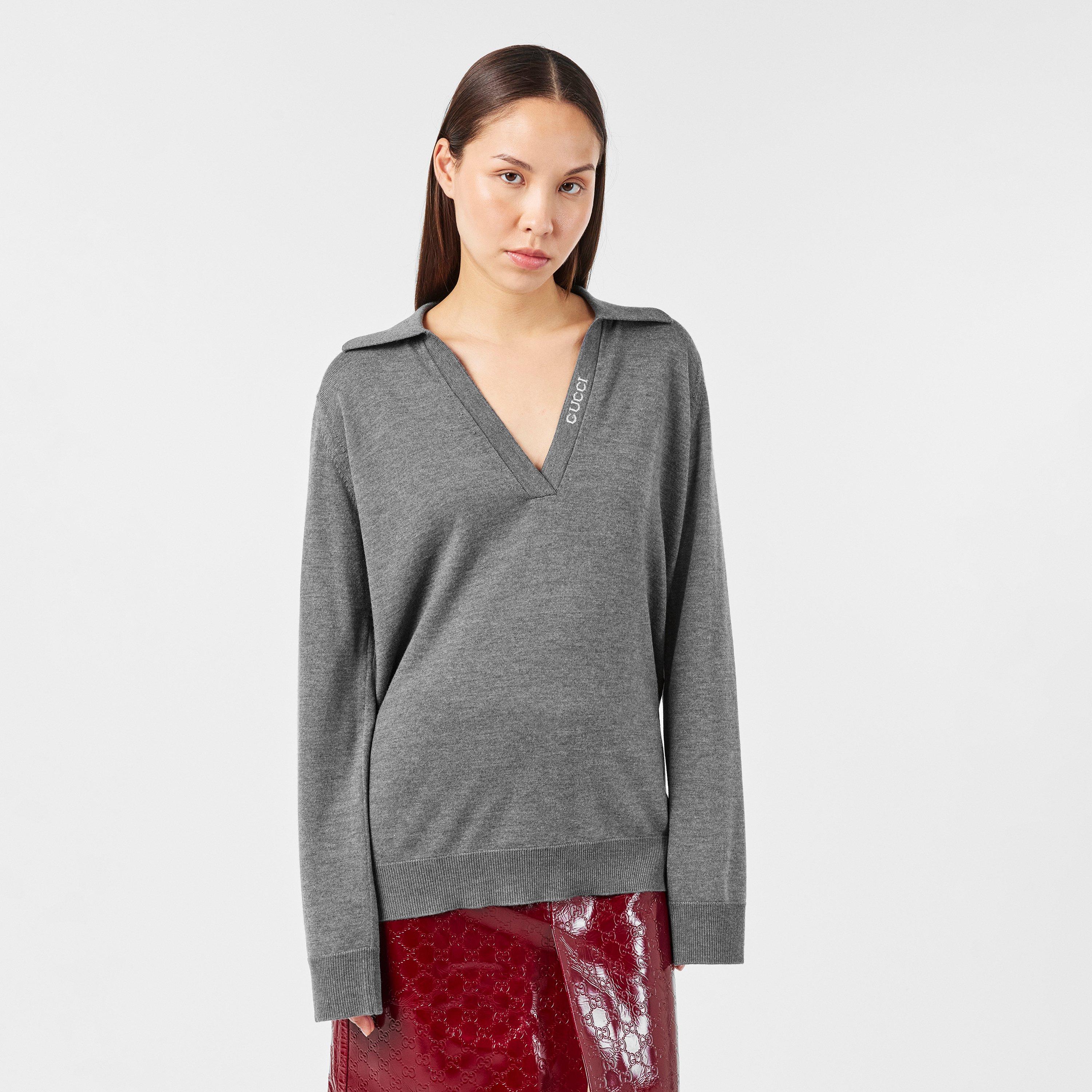 Medium Grey - Gucci - Extra Fine Wool Polo Top - 3