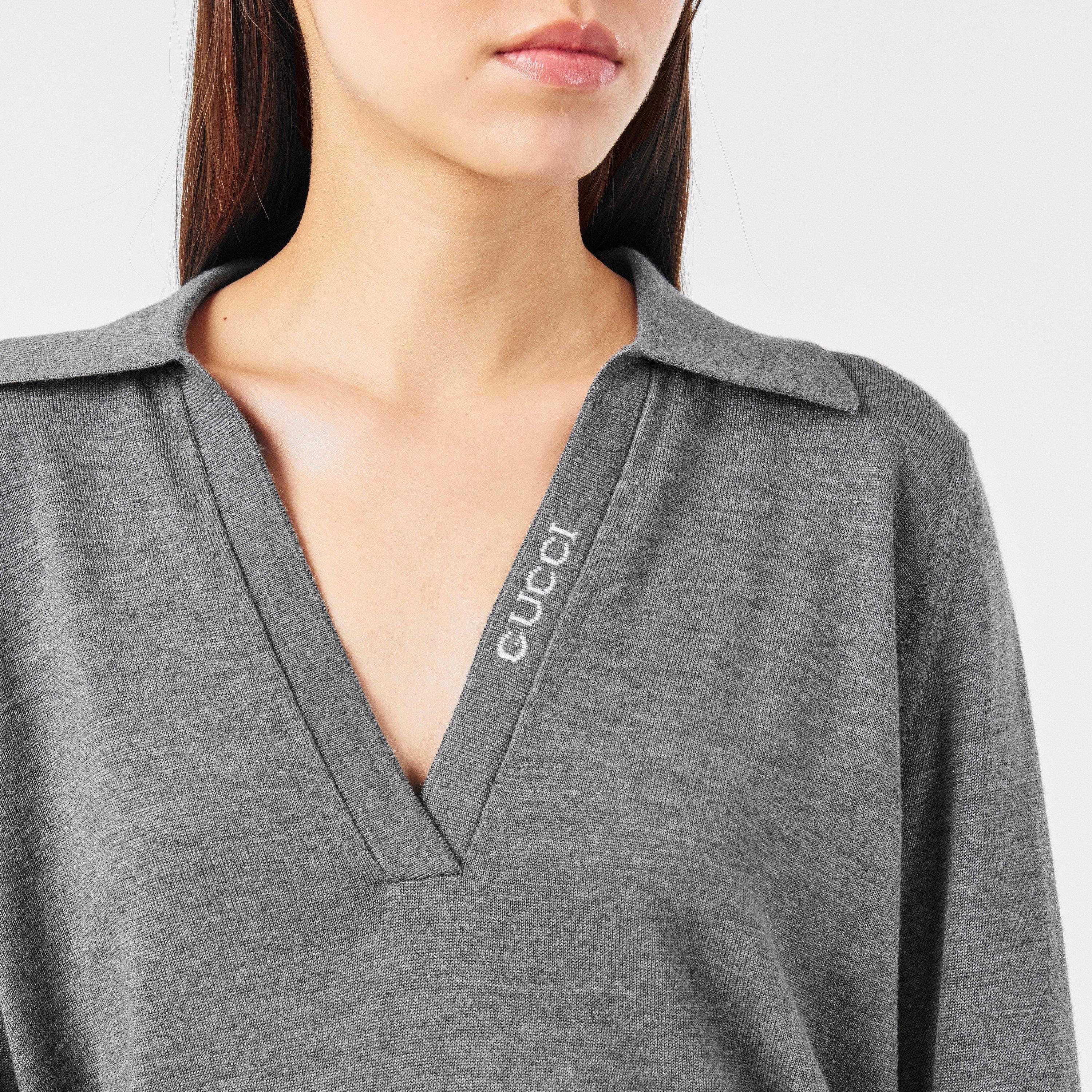 Medium Grey - Gucci - Extra Fine Wool Polo Top - 5