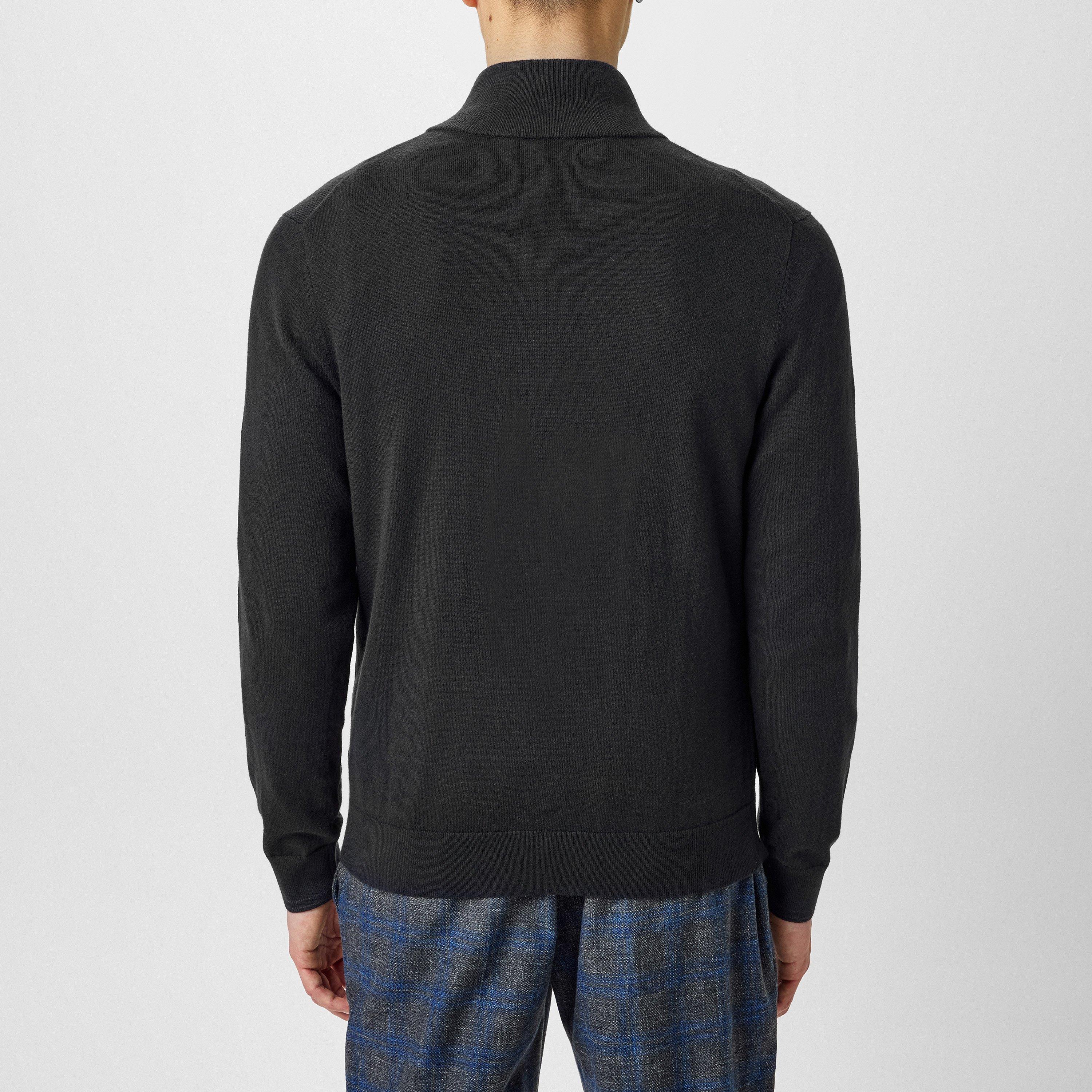 Black 79 - PS Paul Smith - Men's Zebra Logo quarter Zip Cotton Long Sleeve Fine Knit Crew Neck Jumper - 4