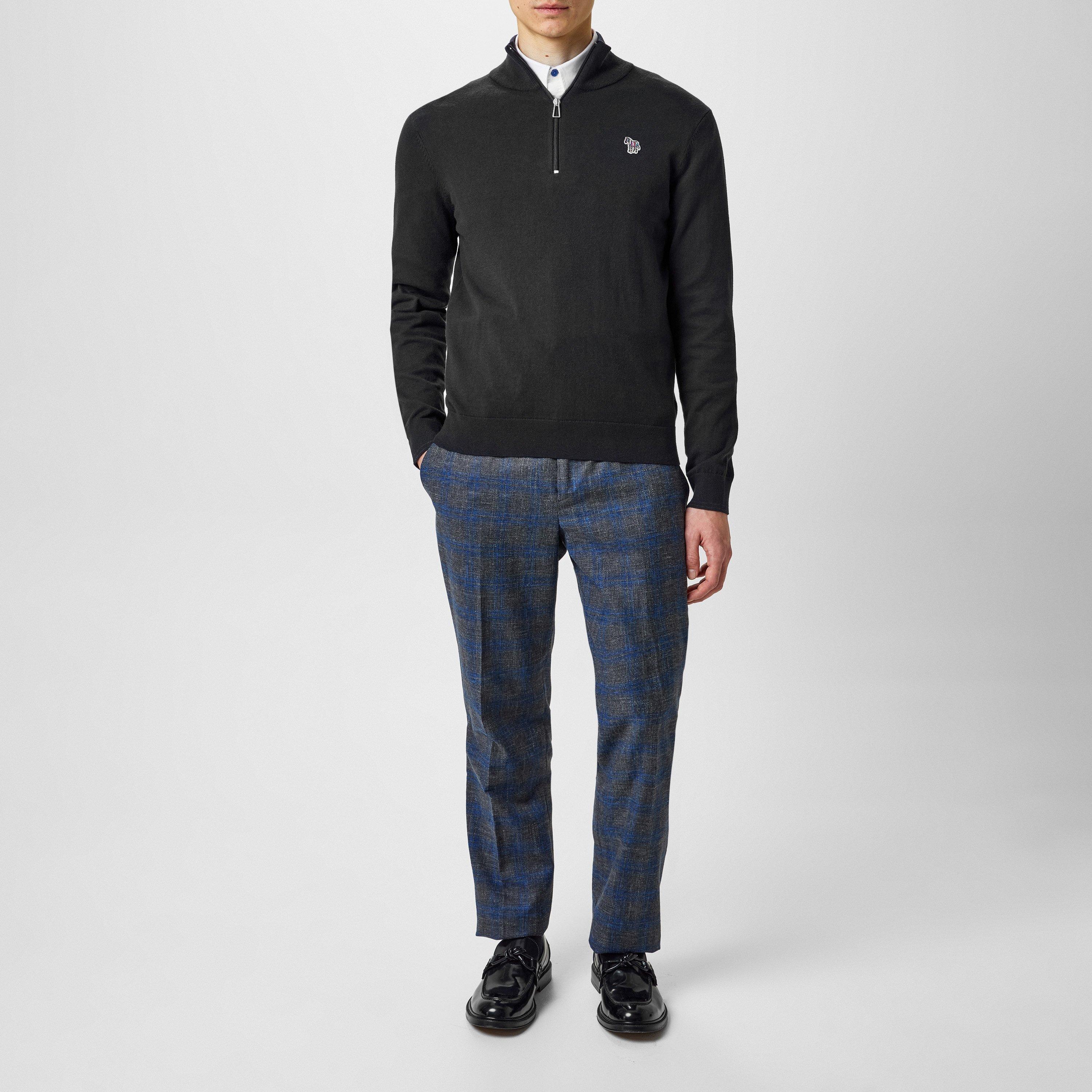 Black 79 - PS Paul Smith - Men's Zebra Logo quarter Zip Cotton Long Sleeve Fine Knit Crew Neck Jumper - 6