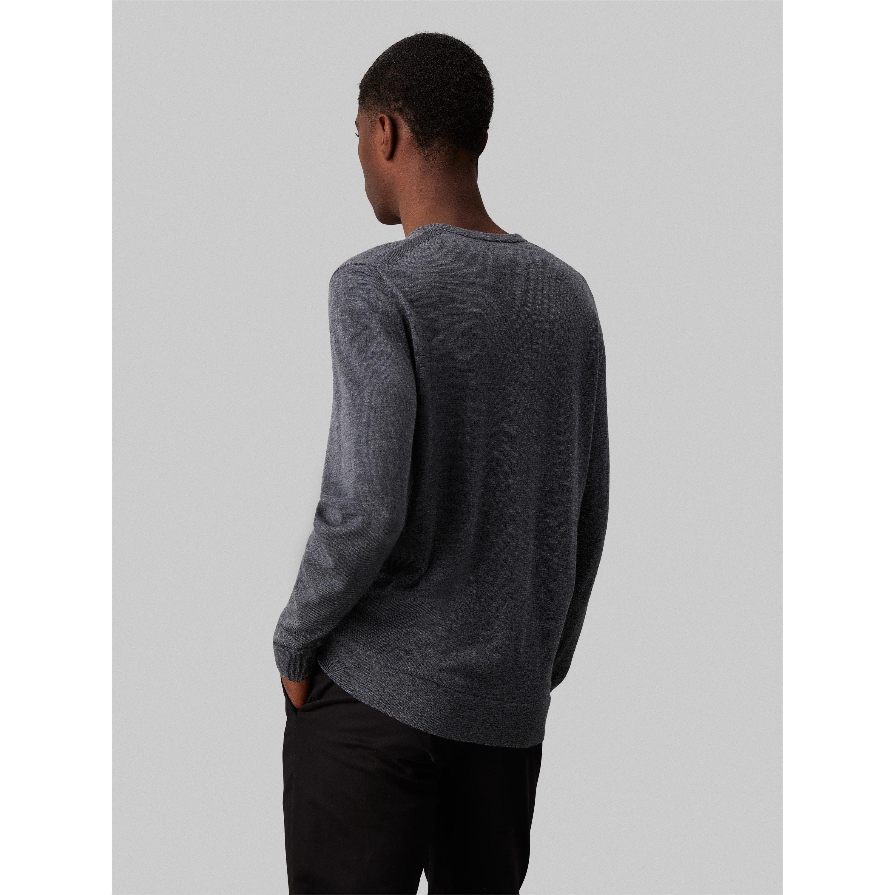 Grey Heather - Calvin Klein - Merino Crew Neck  Pullover sweater - 4