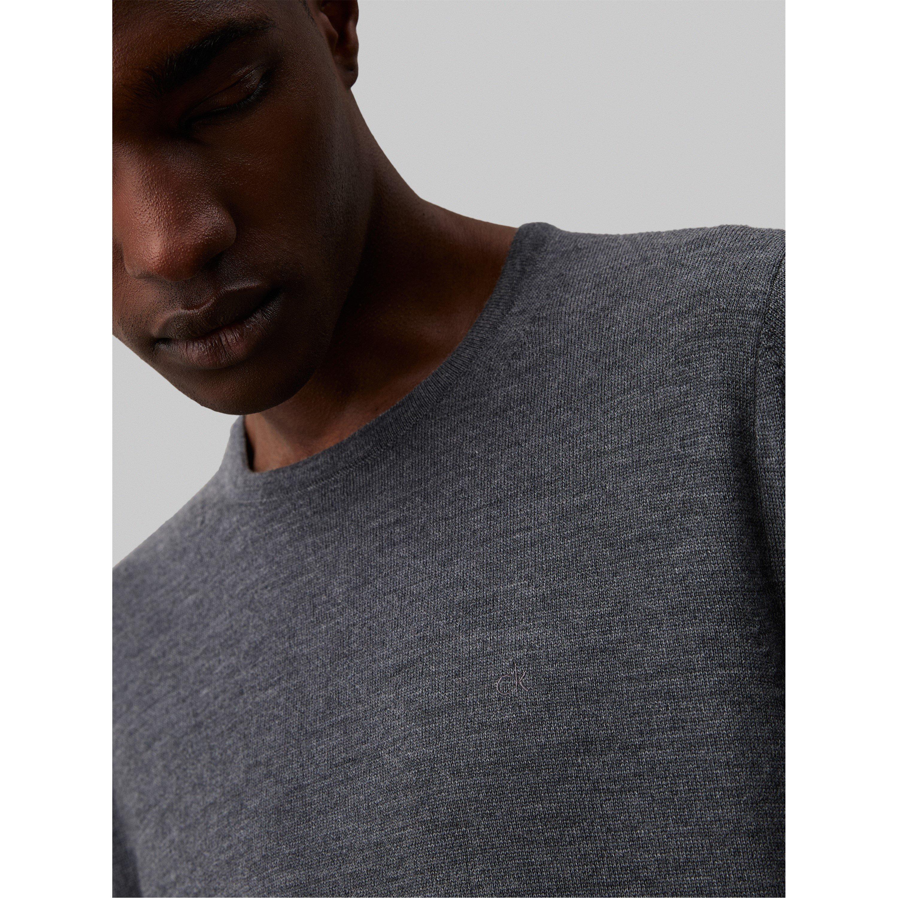 Grey Heather - Calvin Klein - Merino Crew Neck  Pullover sweater - 5
