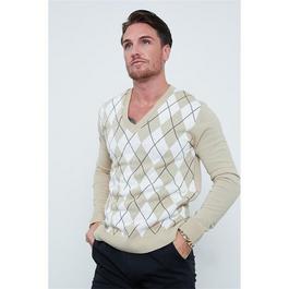 I Saw It First Mens Argyle Check Long Sleeve Knitted Jumper