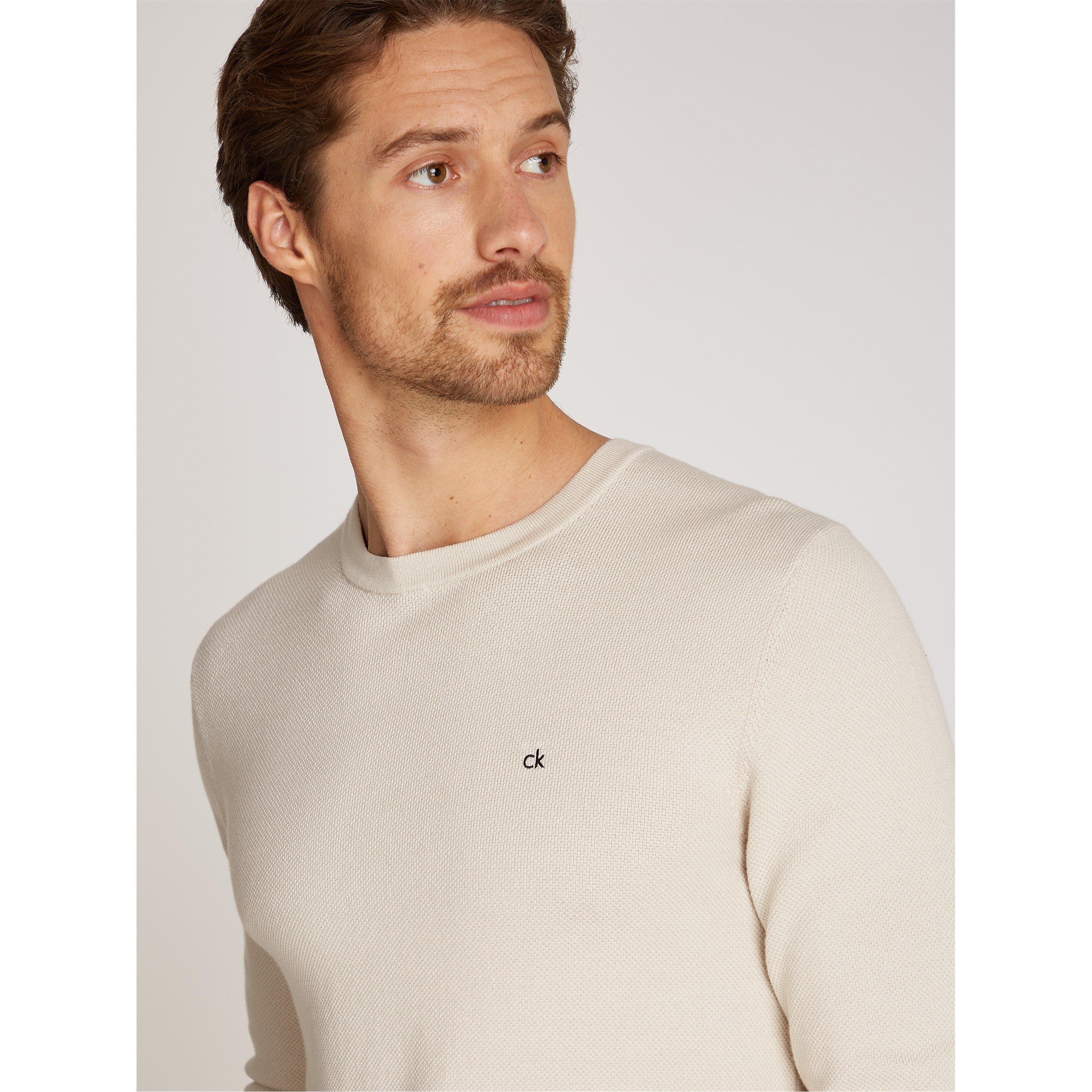 Stony Beige - Calvin Klein - MICRO PIQUE STRUCTURE SWEATER - 3