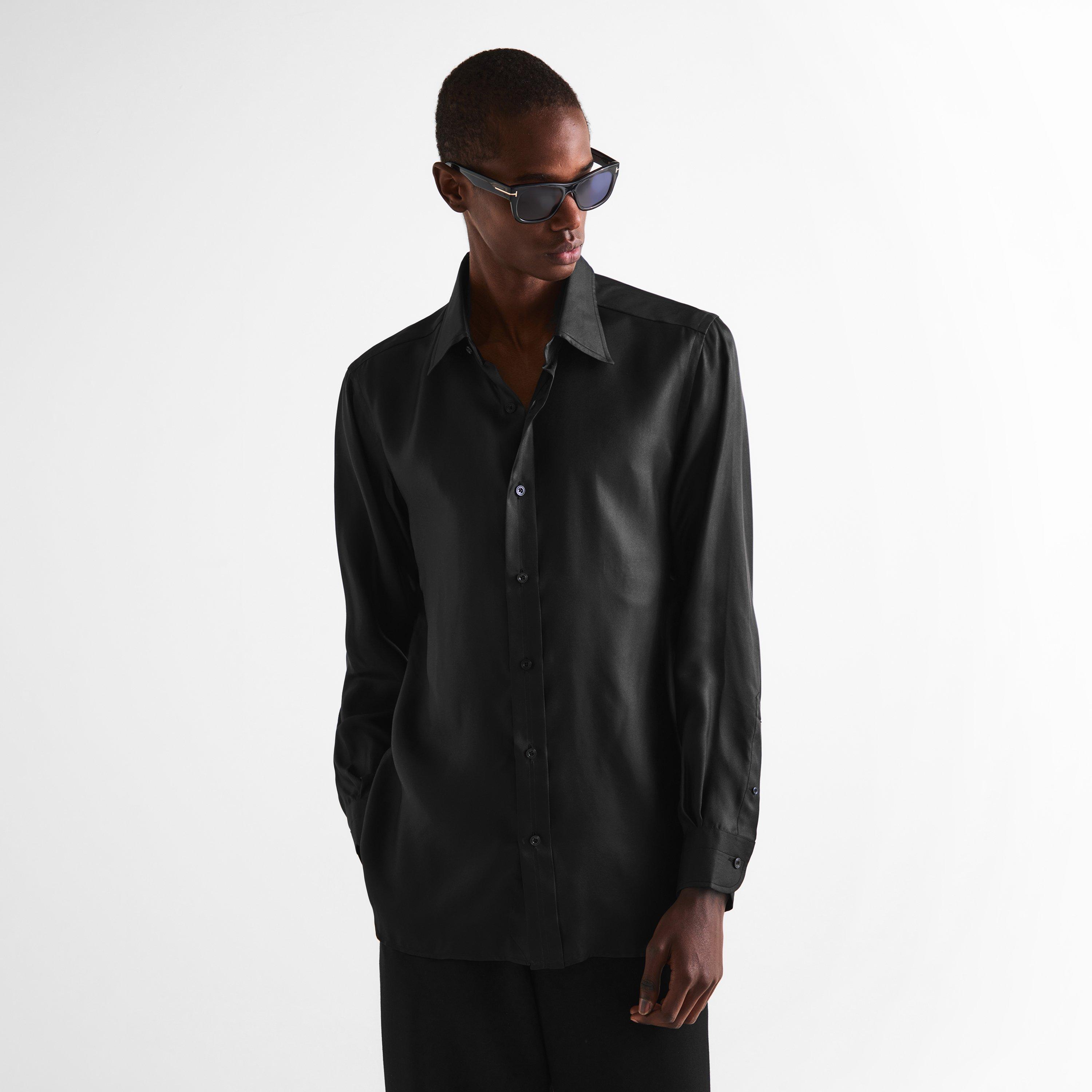 Black - Tom Ford - Men's Twill Long-Sleeve Plain Shirt - 3