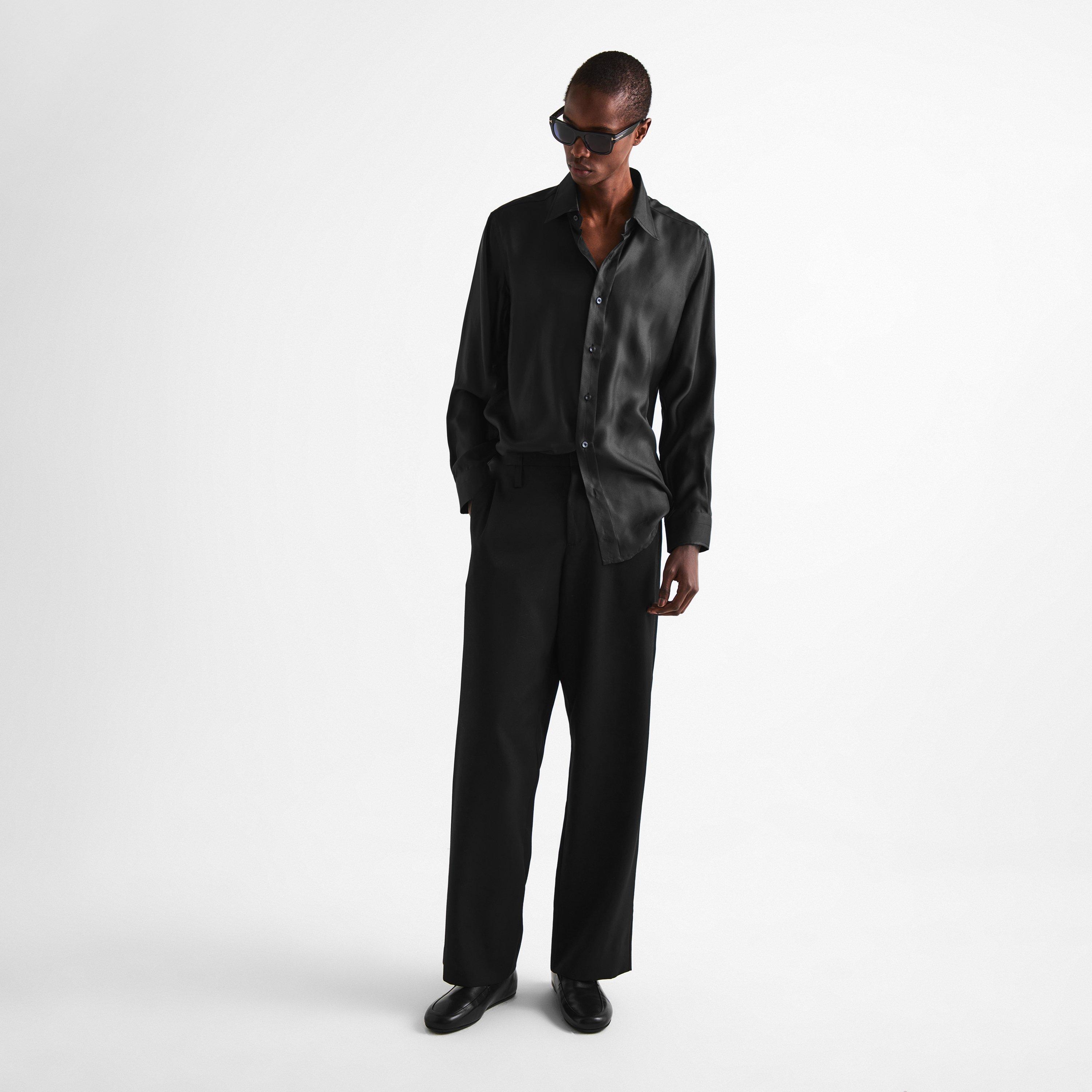 Black - Tom Ford - Men's Twill Long-Sleeve Plain Shirt - 5