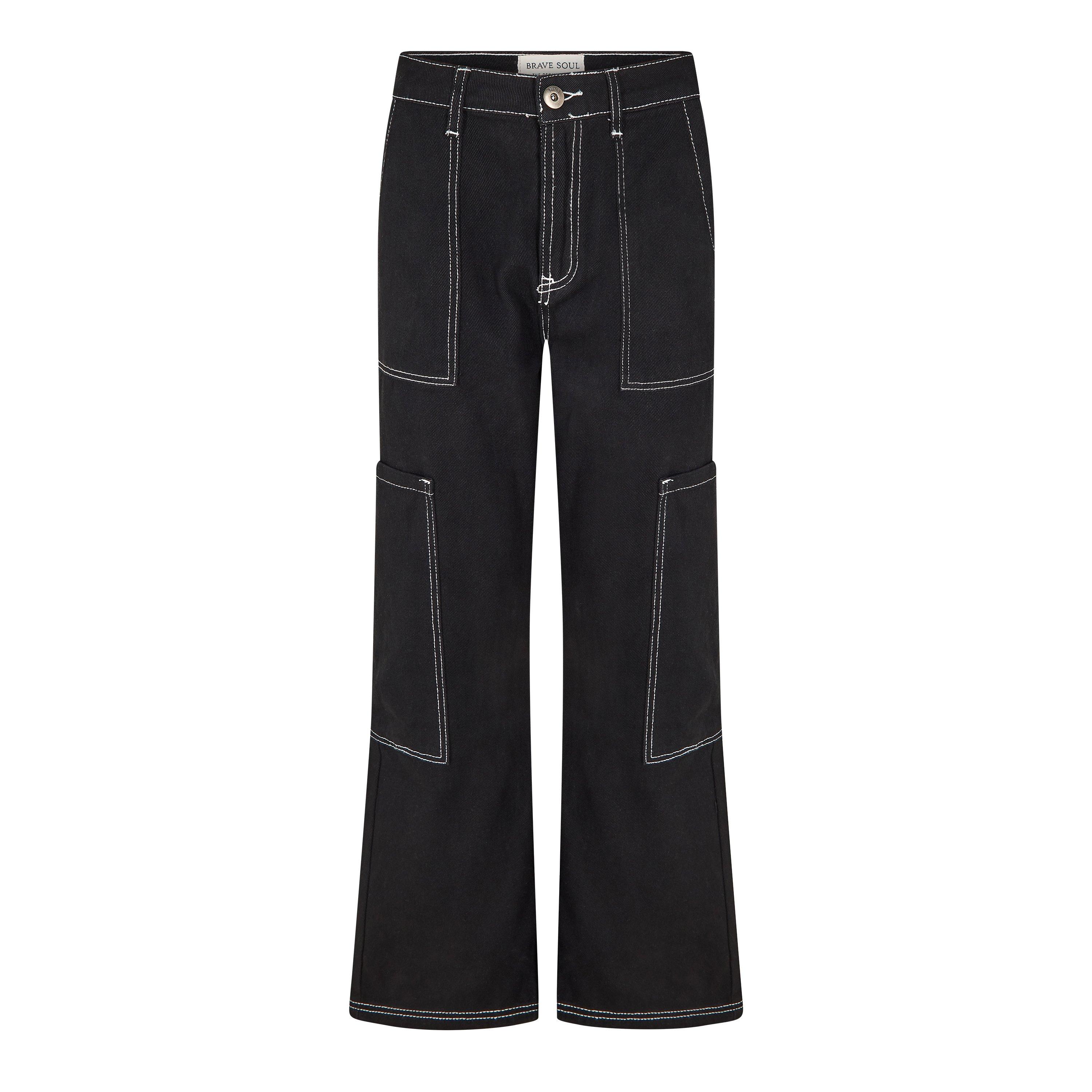 Black/White - Brave Soul - Womens Cargo Jeans with Contrast Stitching - 1