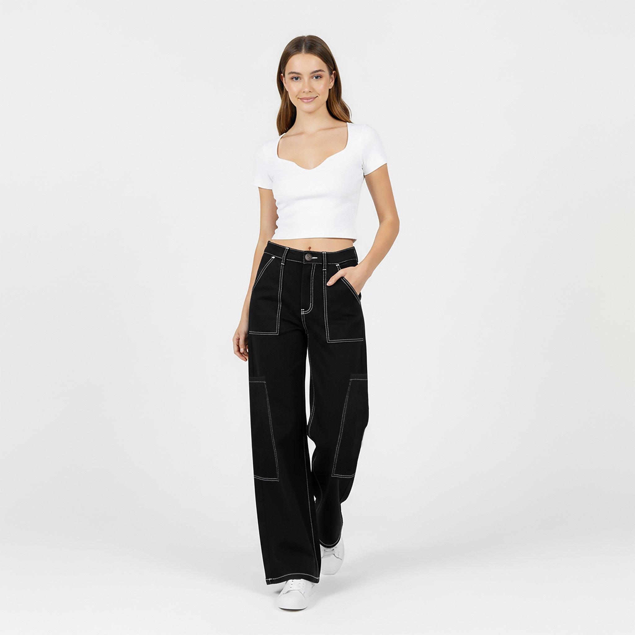 Black/White - Brave Soul - Women's Cargo Jeans - 5