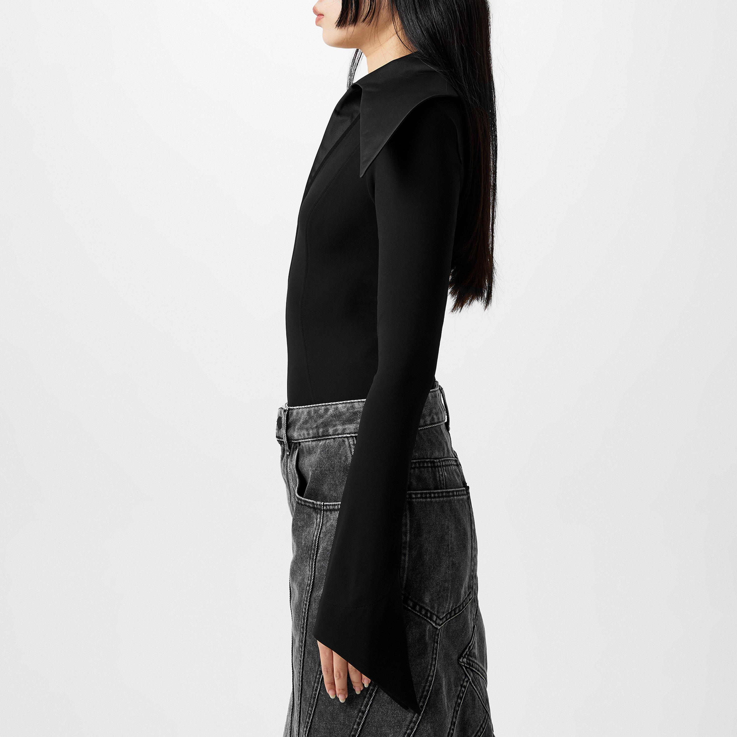 Black/Black - Mugler - Spiky Collar Bodysuit - 2