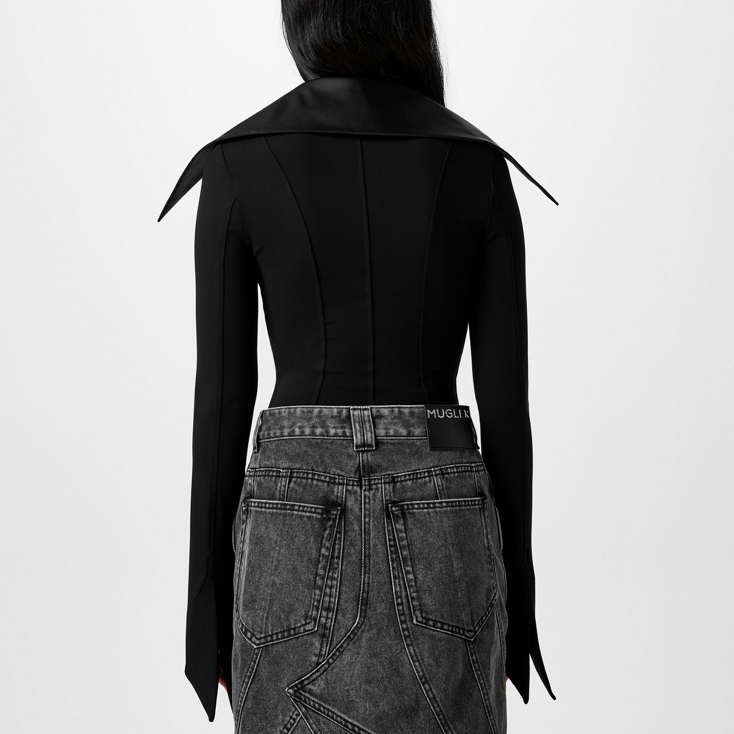 Black/Black - Mugler - Spiky Collar Bodysuit - 3