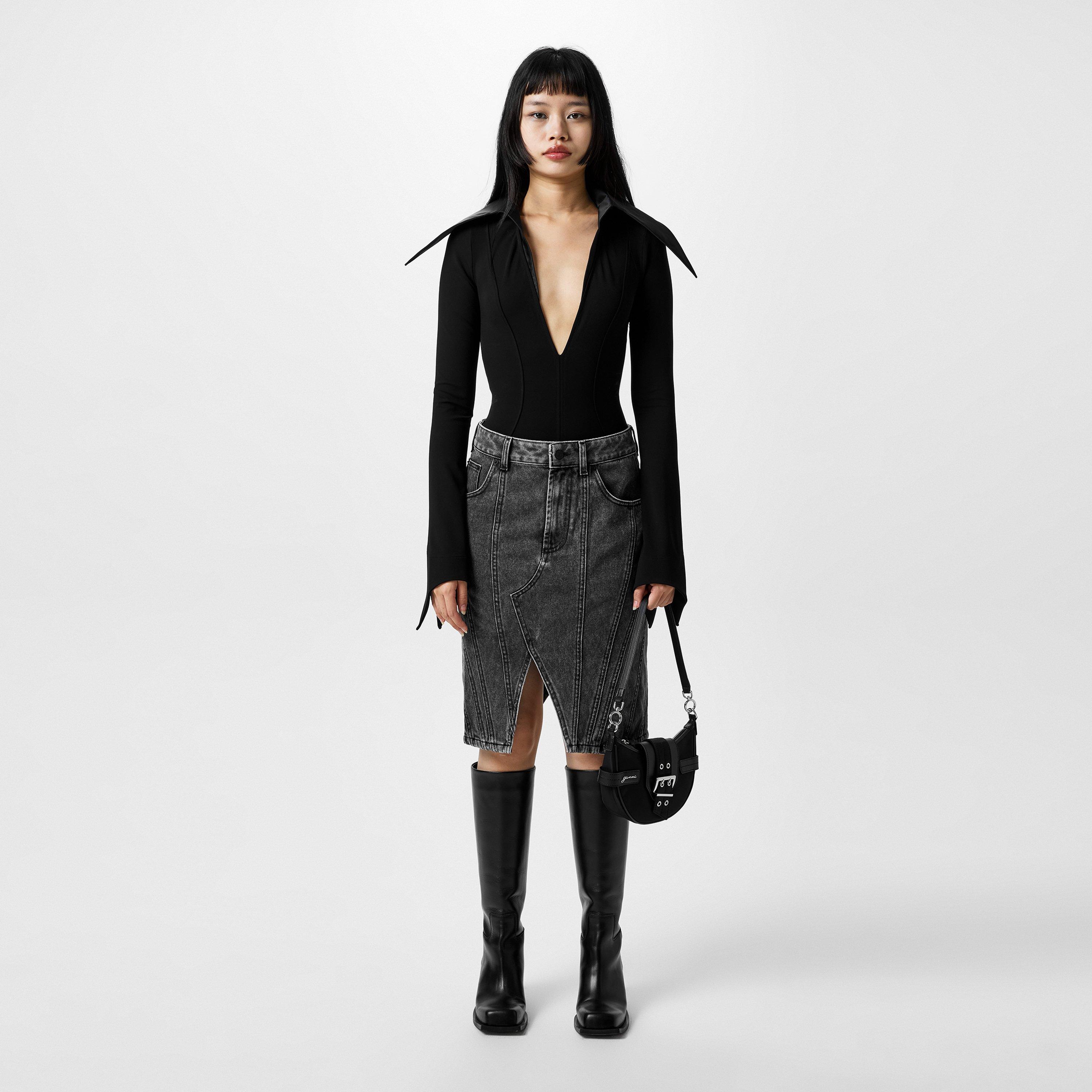 Black/Black - Mugler - Spiky Collar Bodysuit - 4