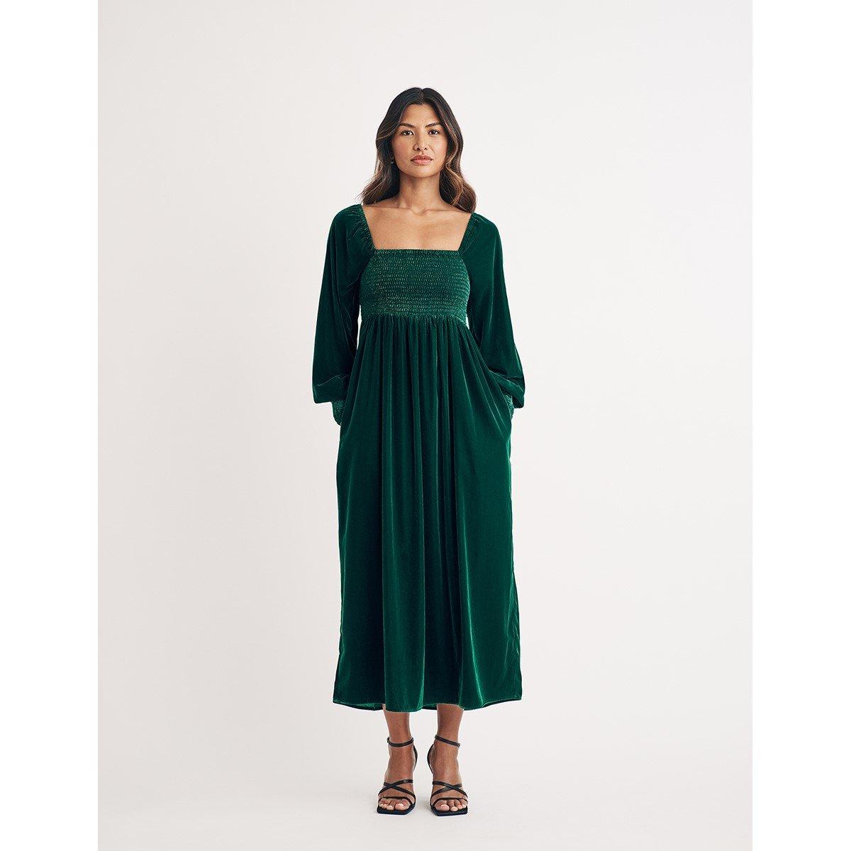 Nobodys Child Women's Velvet Shirred Kylie Midi Dress - Green - 8 (XS)