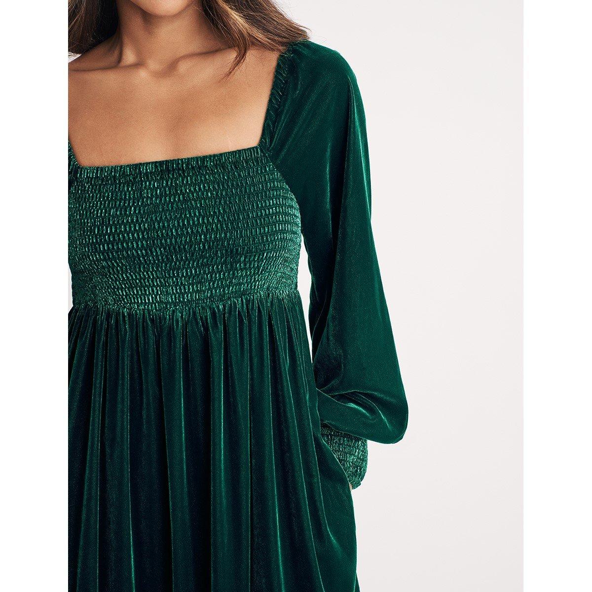 Green - Nobodys Child - Velvet Shirred Kylie Midi Dress - 3