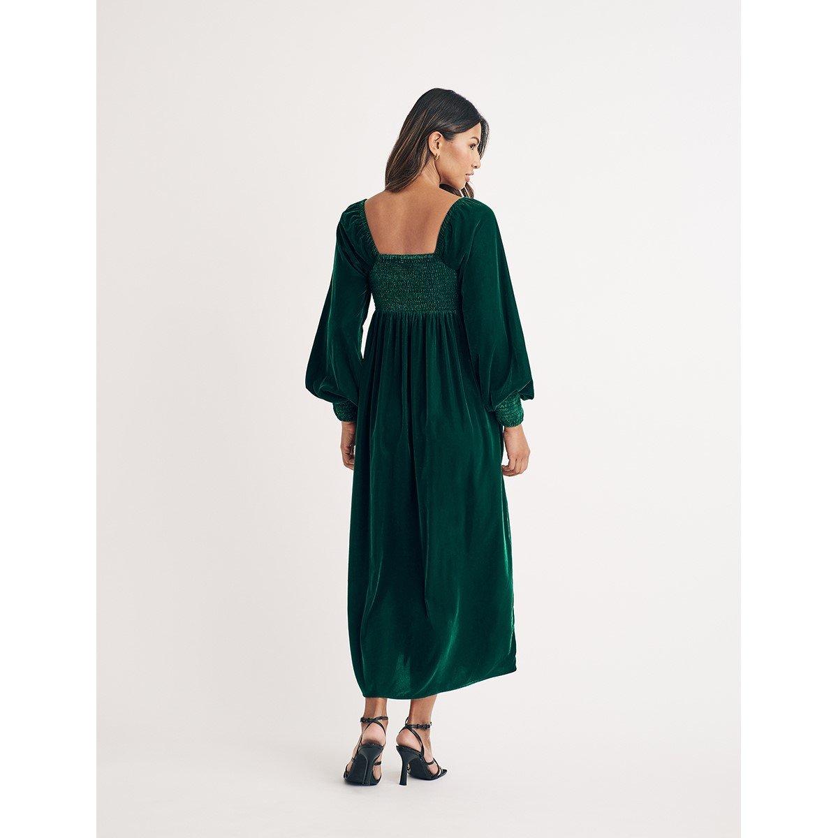 Green - Nobodys Child - Velvet Shirred Kylie Midi Dress - 4