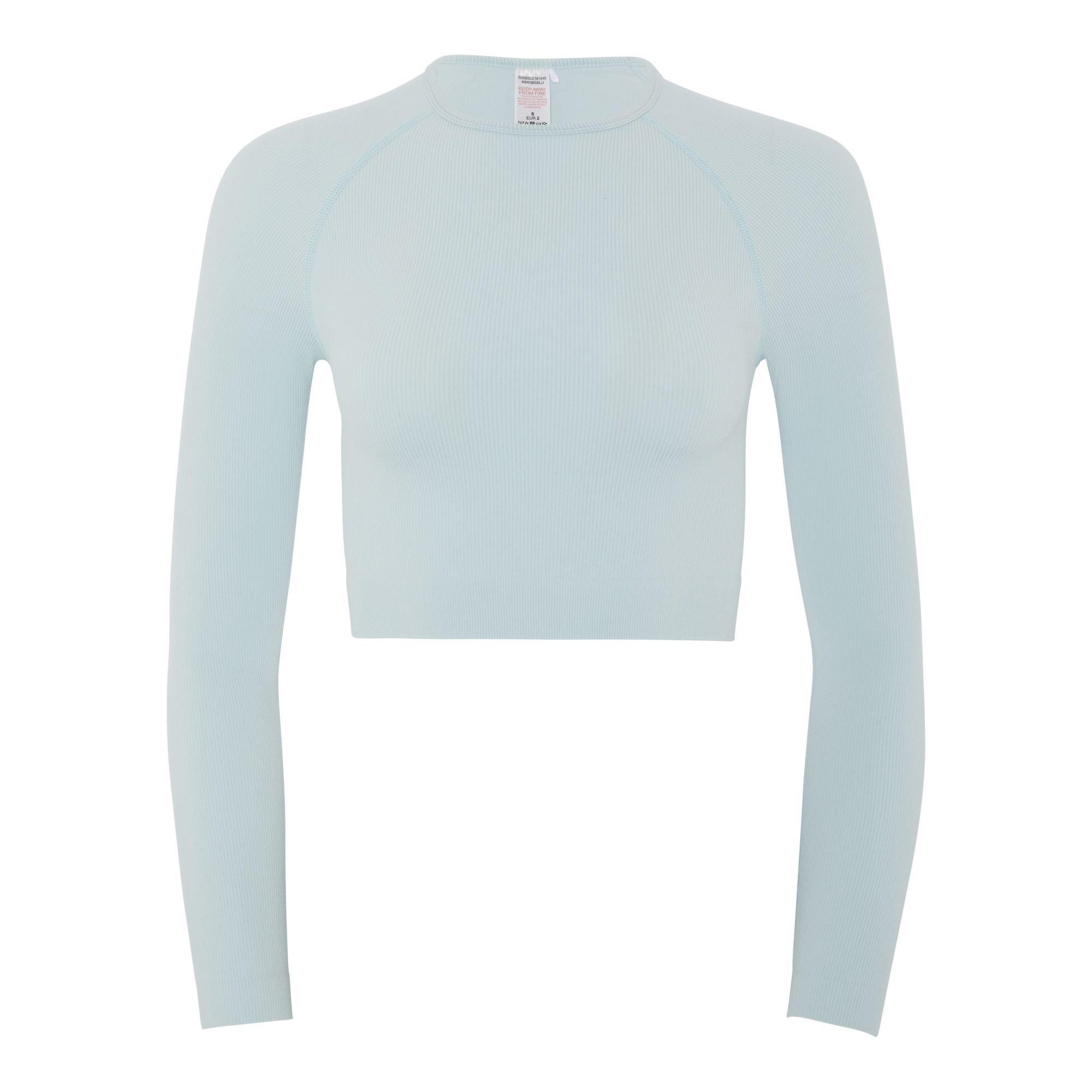 Light Blue - HIIT - Seamless Ribbed Long Sleeve Cropped Top - 1