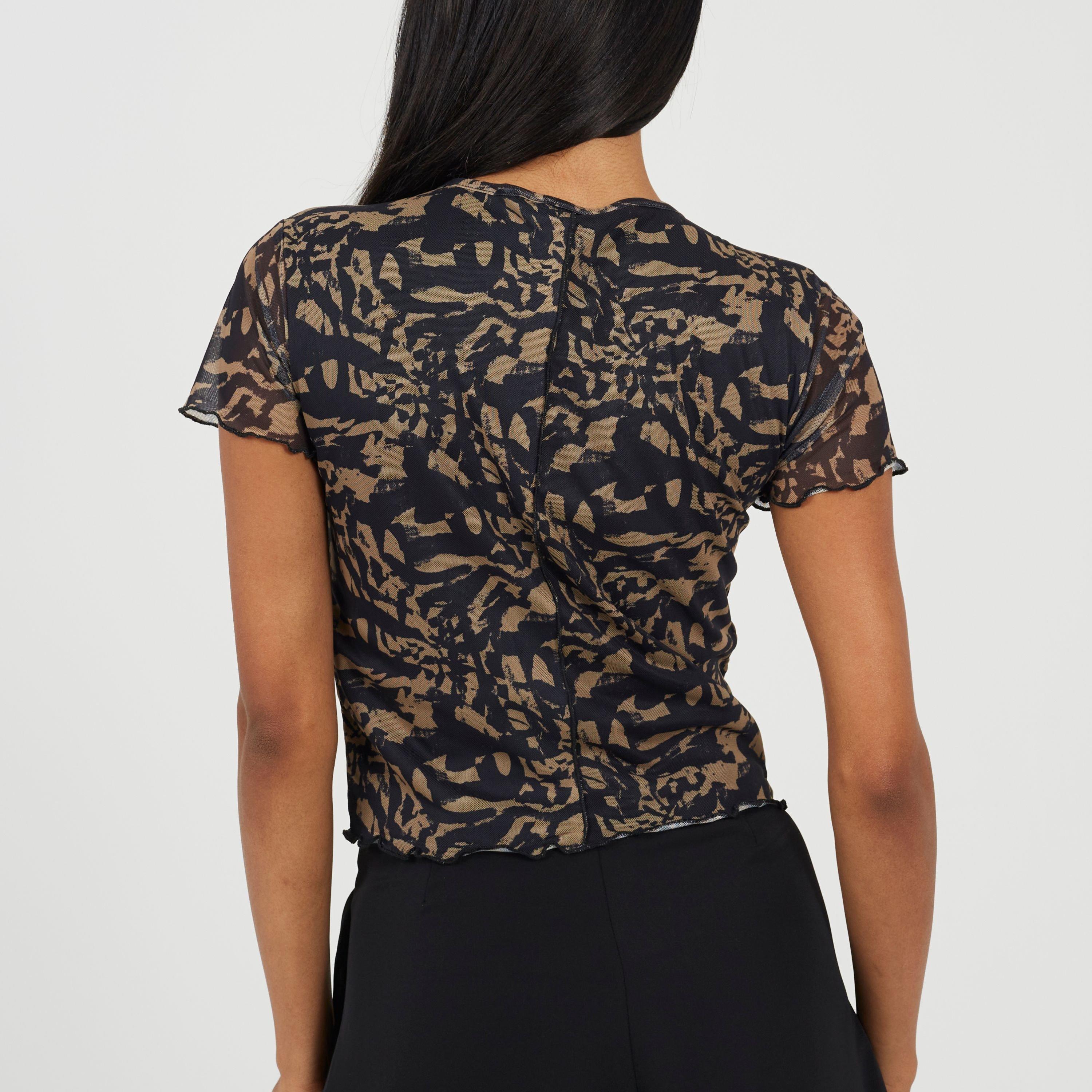 Beige/Black - Brave Soul - Womens Cropped Mesh Top with Seam Detail - 2