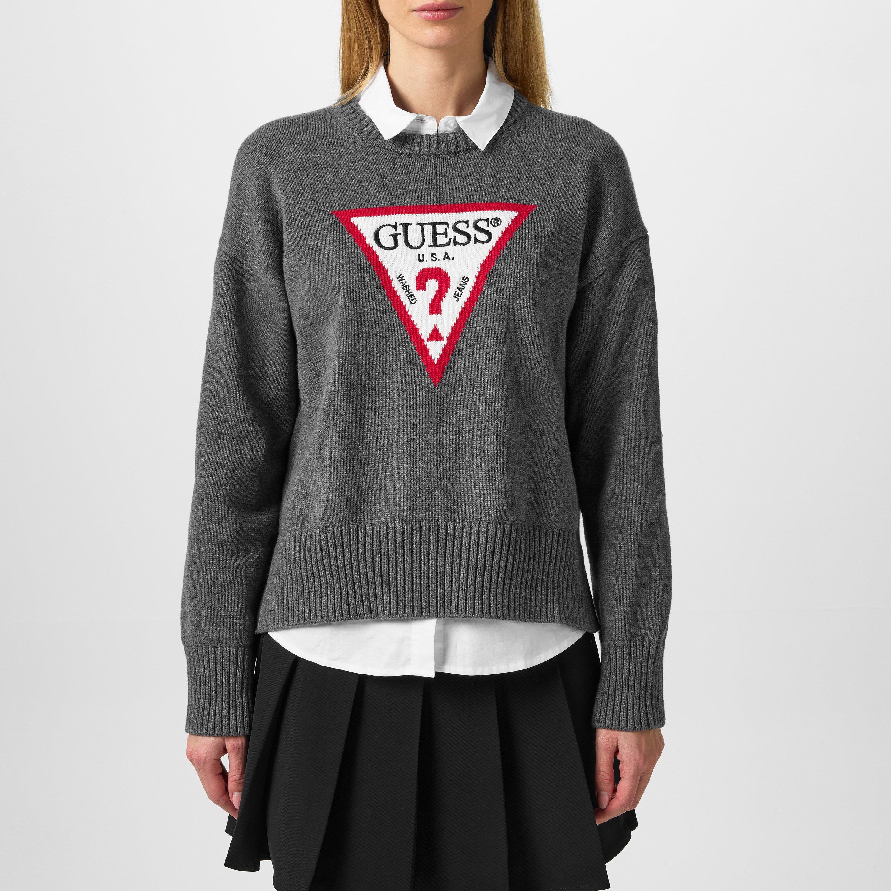 Cobbleston Hthr - Guess - Women's Triangle Knitted Crew Neck Jumper - 1