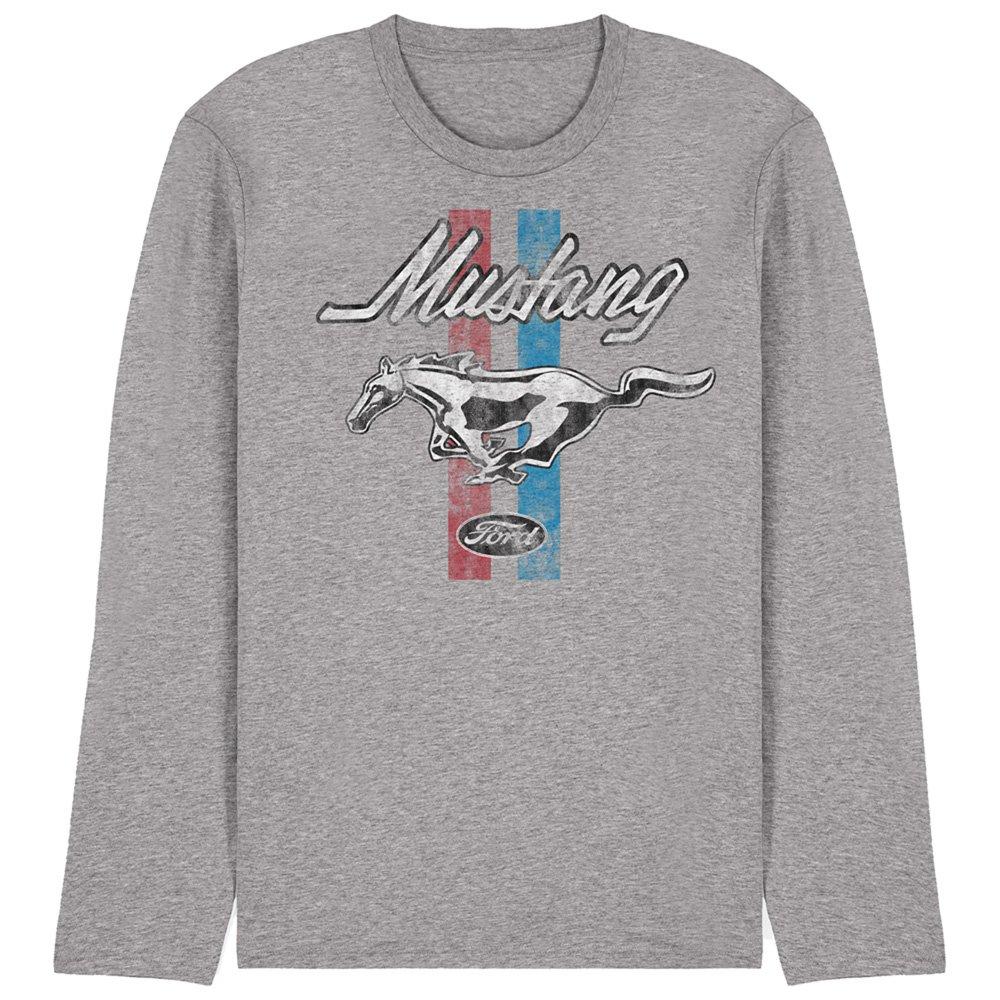 Light Grey - Ford - Ford Mustang Stripes Long Sleeve T-Shirt Athletic - 1