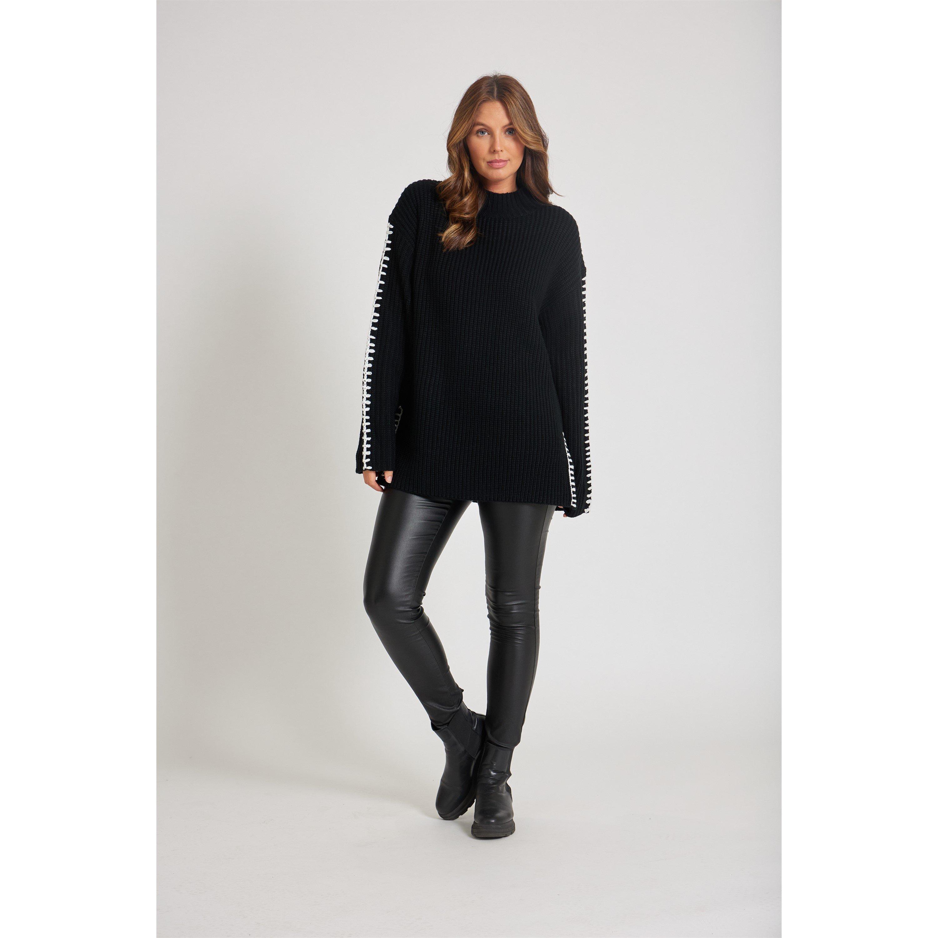 Black - Be You - Women's BY Contrast Stitch Crew Neck Jumper - 2