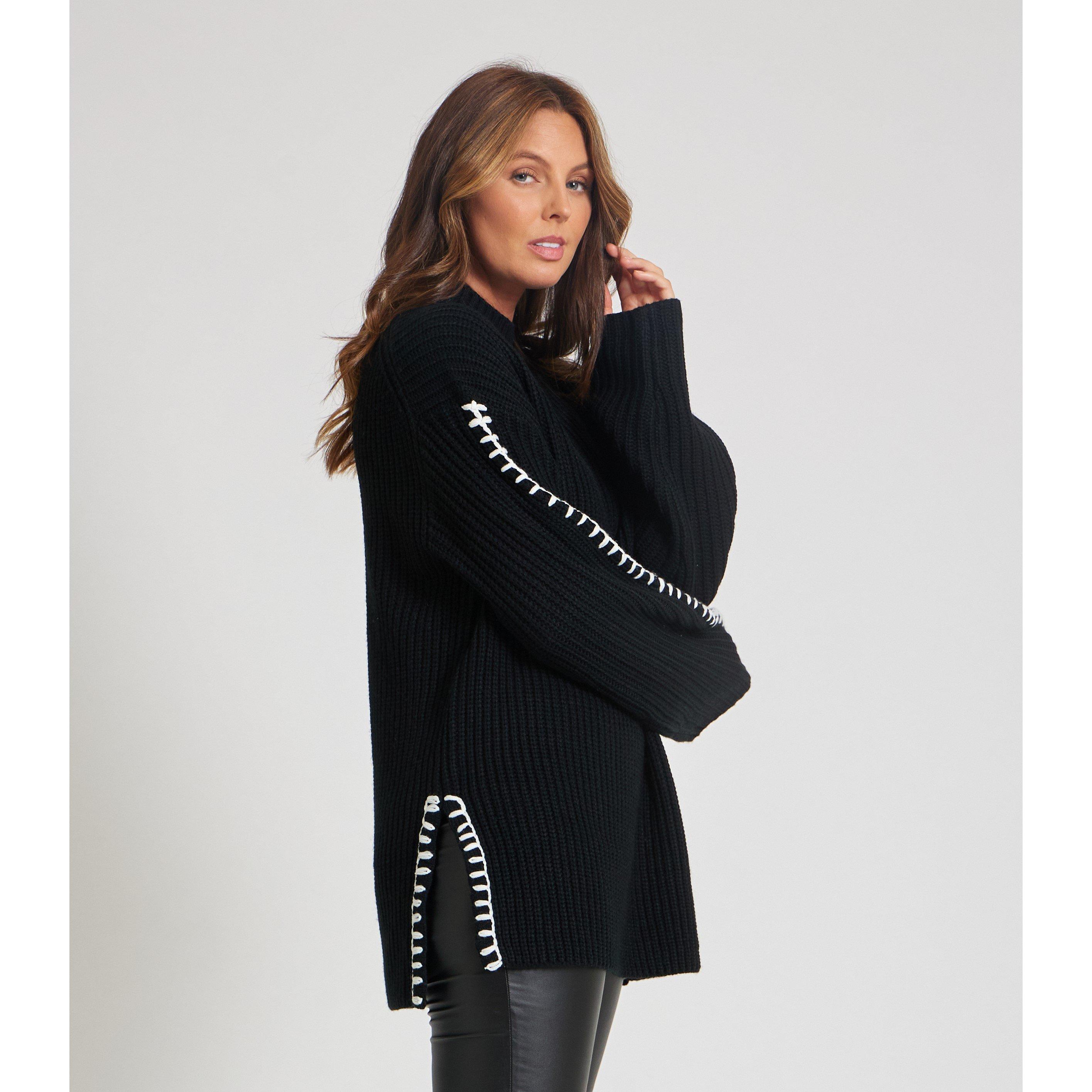 Black - Be You - Women's BY Contrast Stitch Crew Neck Jumper - 5