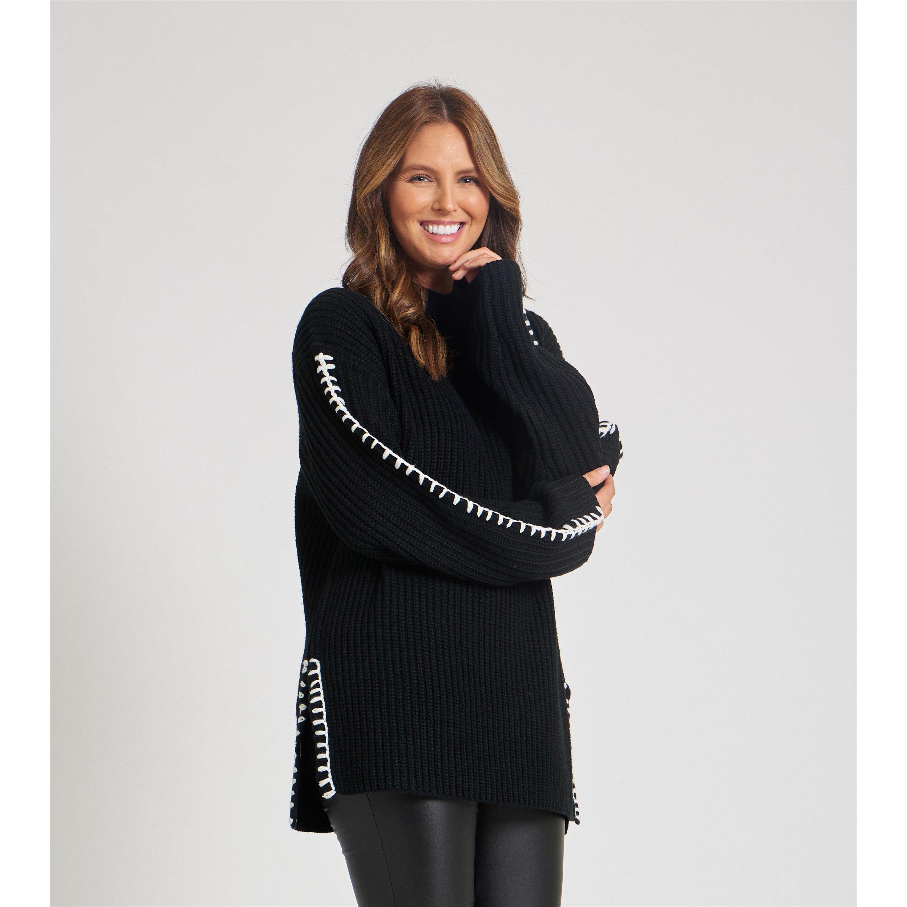 Black - Be You - Women's BY Contrast Stitch Crew Neck Jumper - 6