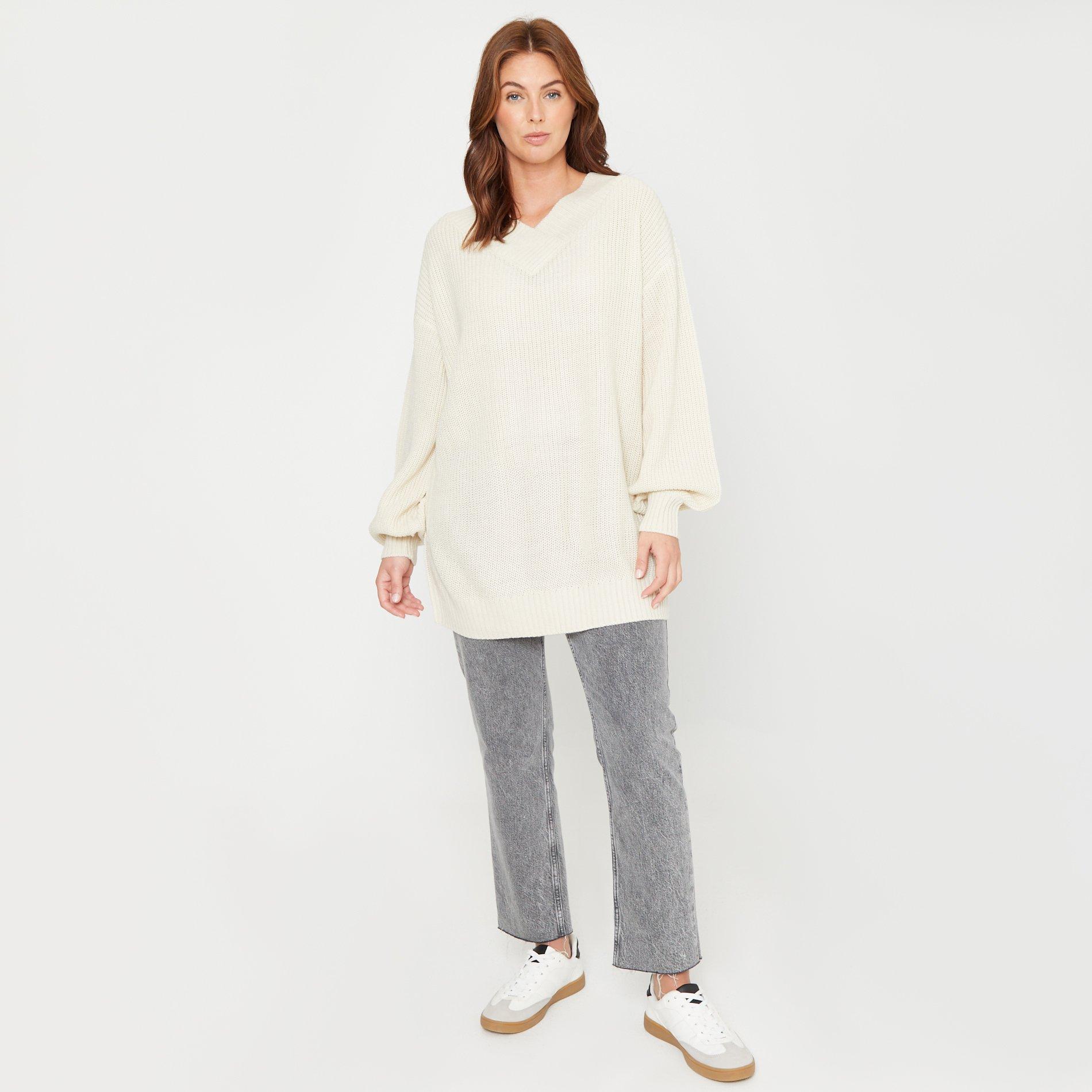 Beige - Be You - Women's V Slouch Crew Neck Jumper - 1
