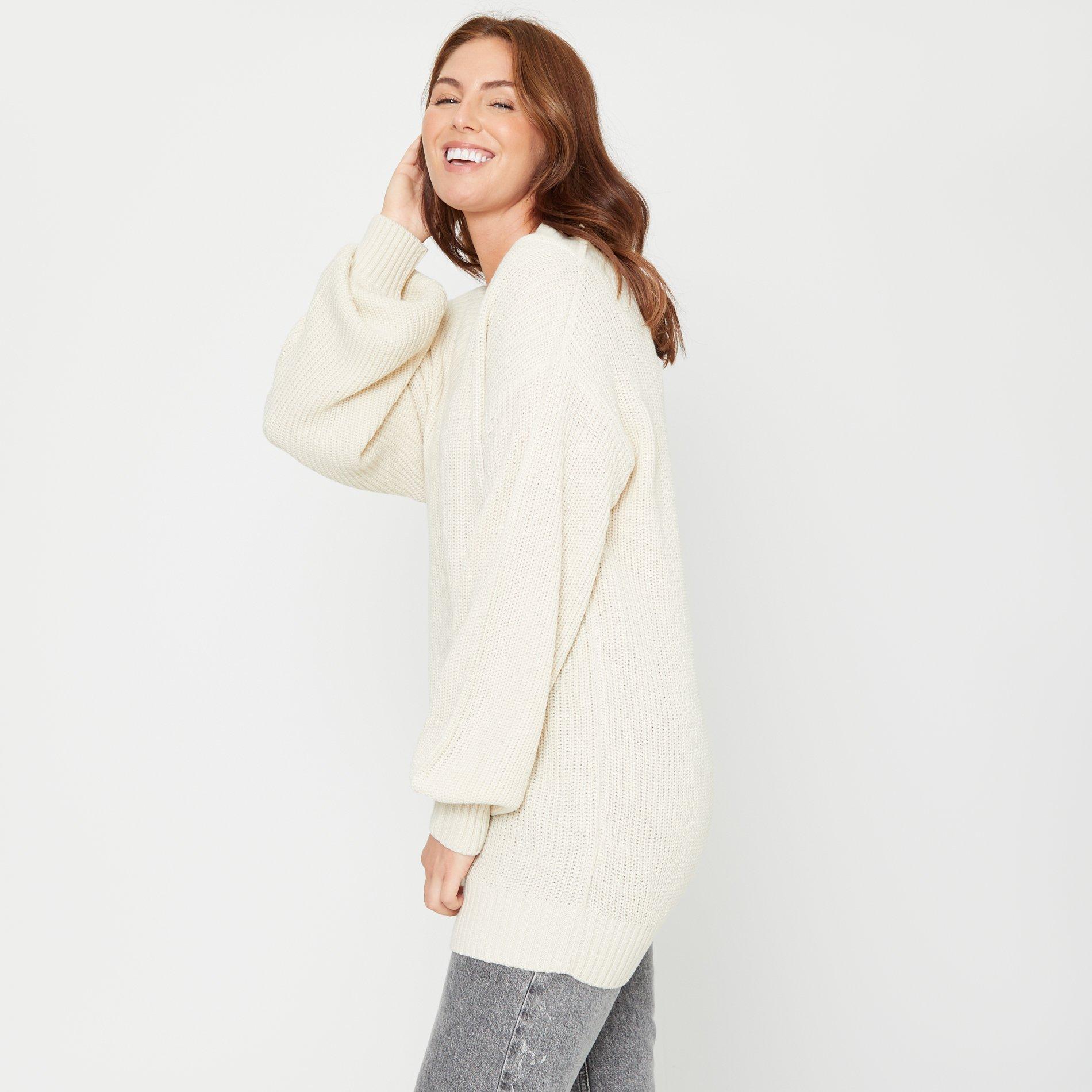 Beige - Be You - V Slouch Crew Neck Jumper - 3