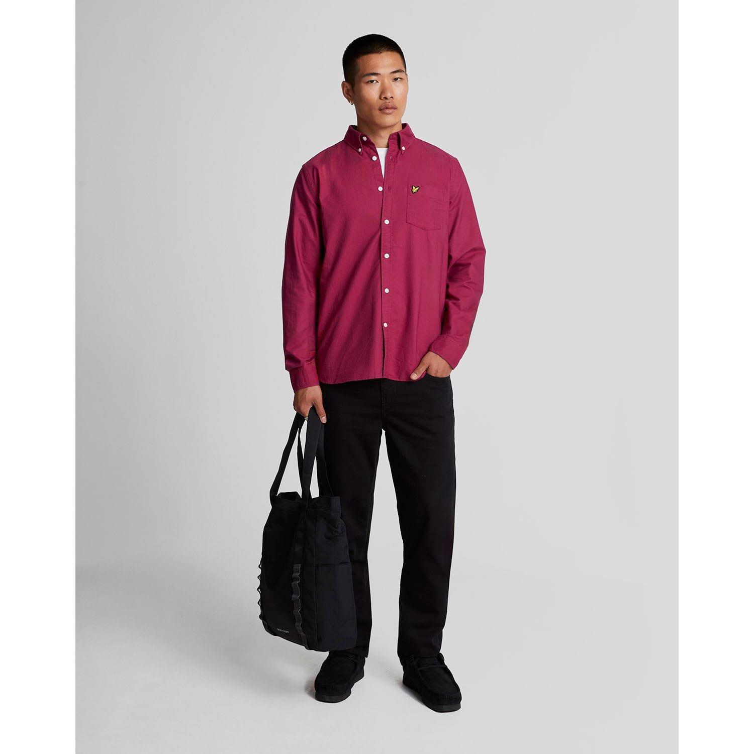 Burgundy - Lyle and Scott - Plain Oxford Shirt - 2