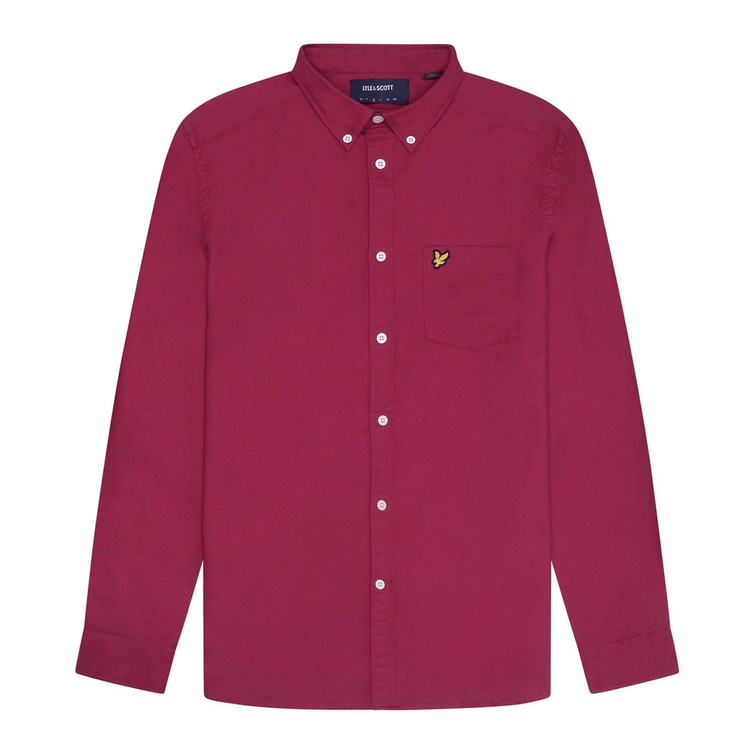 Burgundy - Lyle and Scott - Plain Oxford Shirt - 5
