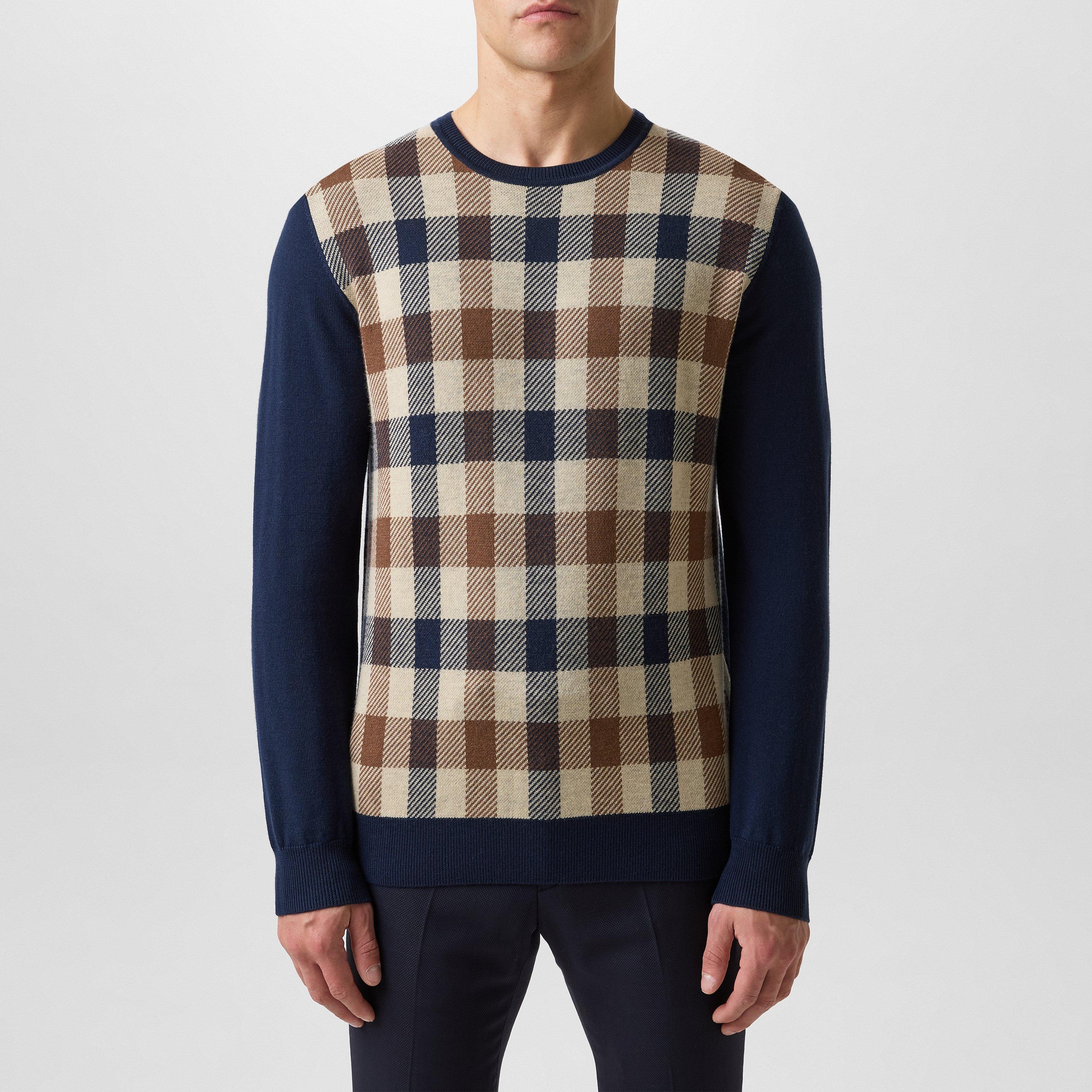 Navy - Aquascutum - Check Jumper - 1