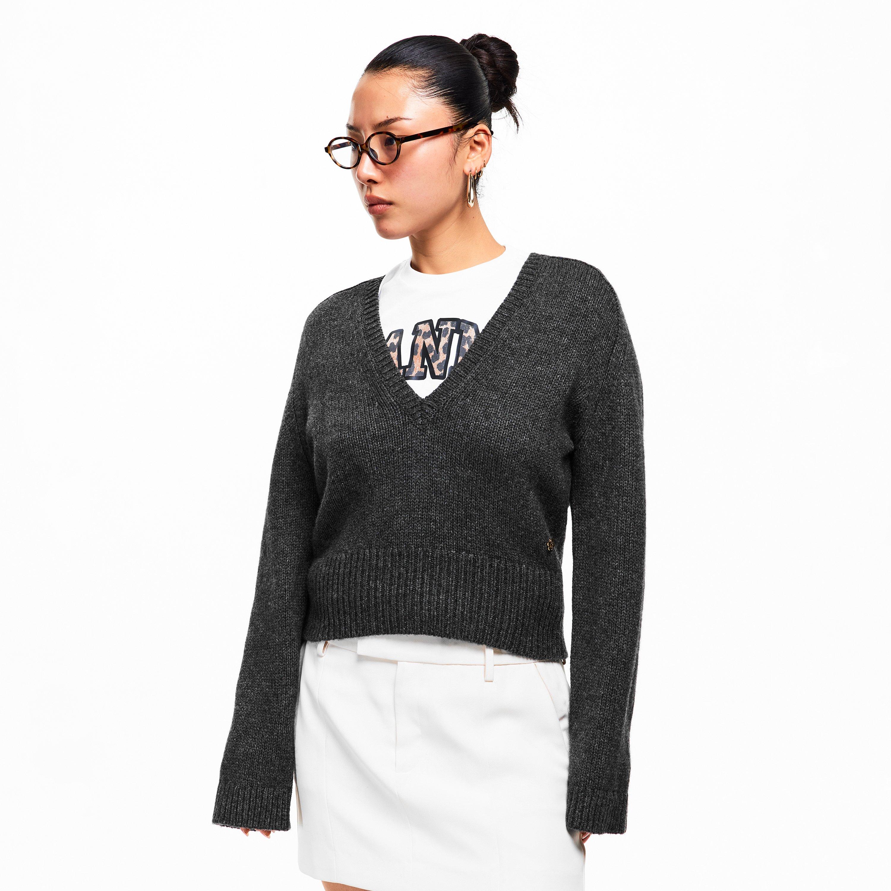 Phantom - Ganni - Women's Wool Yak V-Neck Jumper - 3