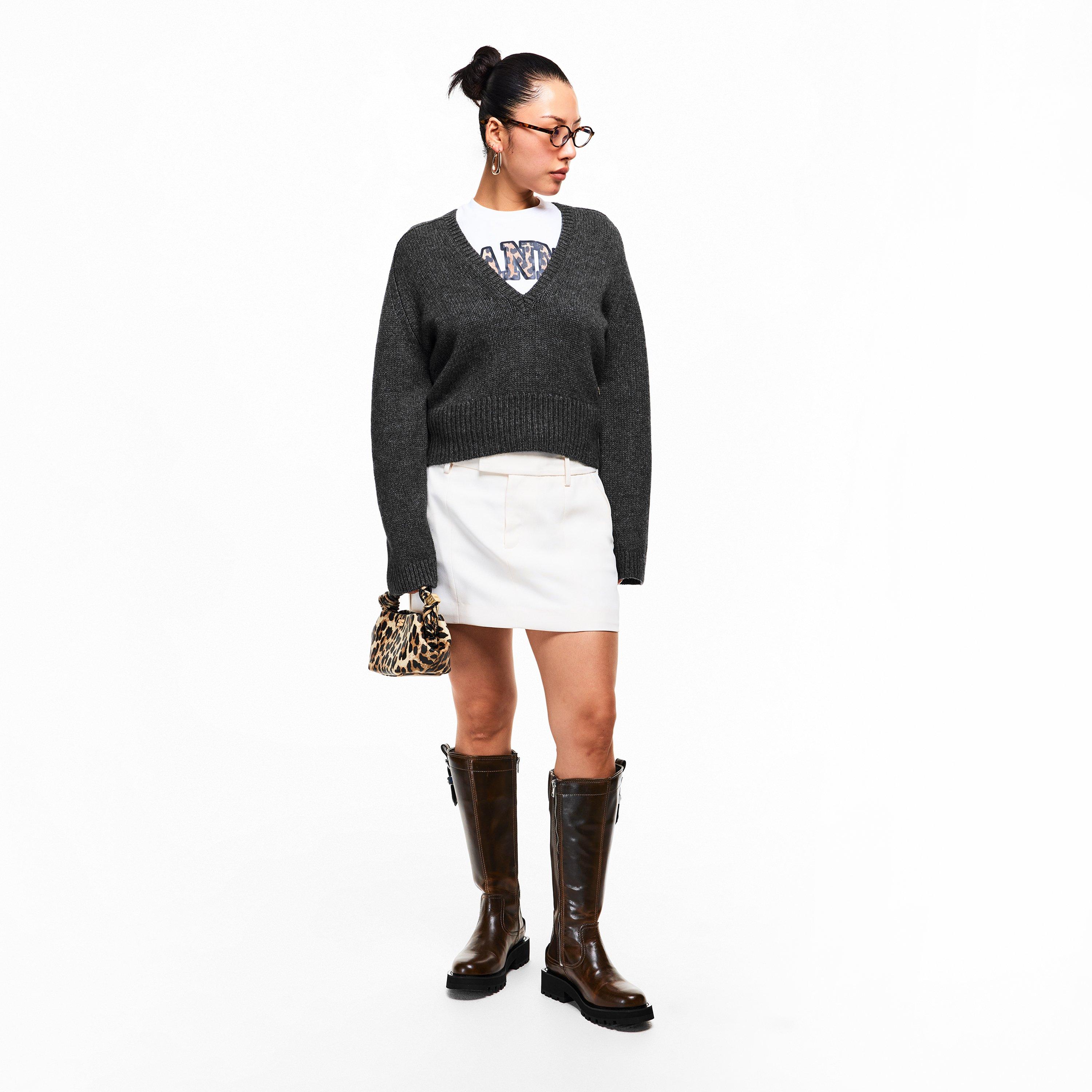 Phantom - Ganni - Women's Wool Yak V-Neck Jumper - 6