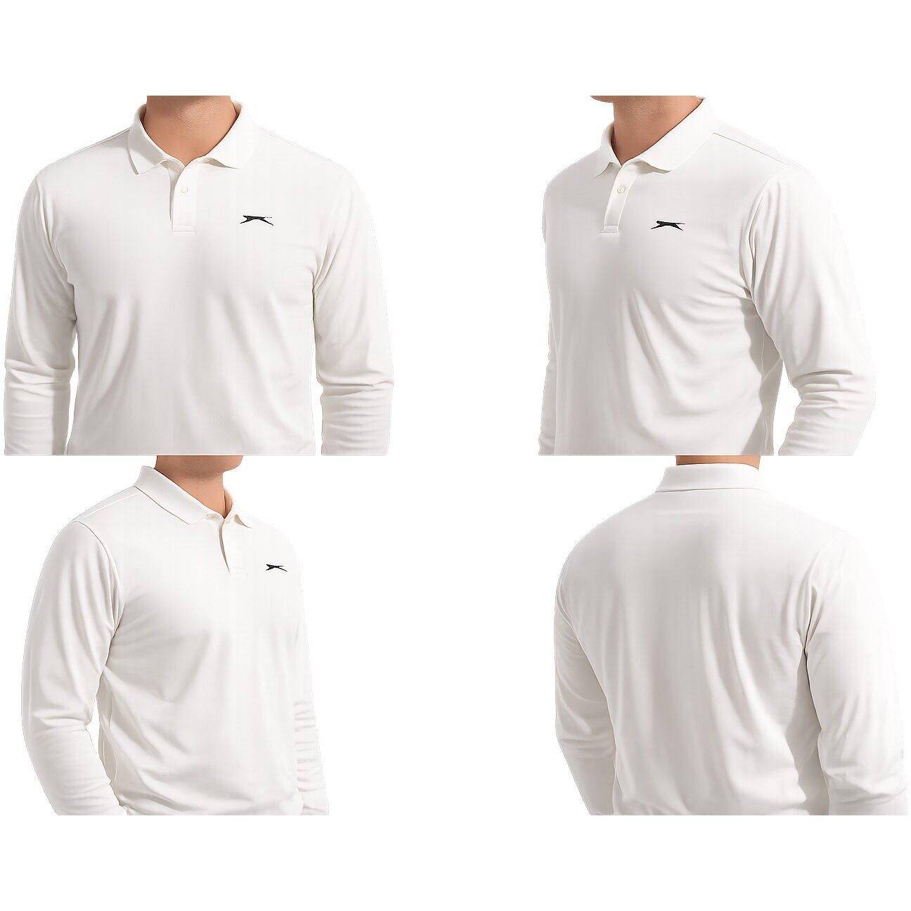 Cream - Slazenger - Men's Long Sleeve Polo Neck Cricket Shirt