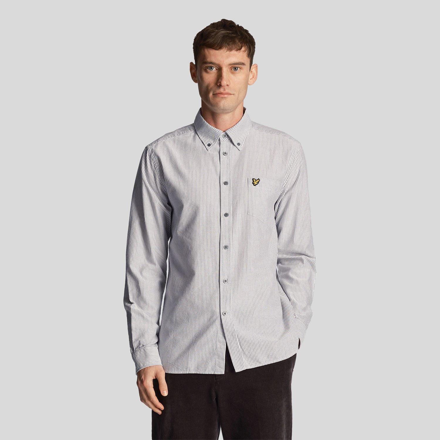 Grey White - Lyle and Scott - Stripe Oxford Shirt - 1