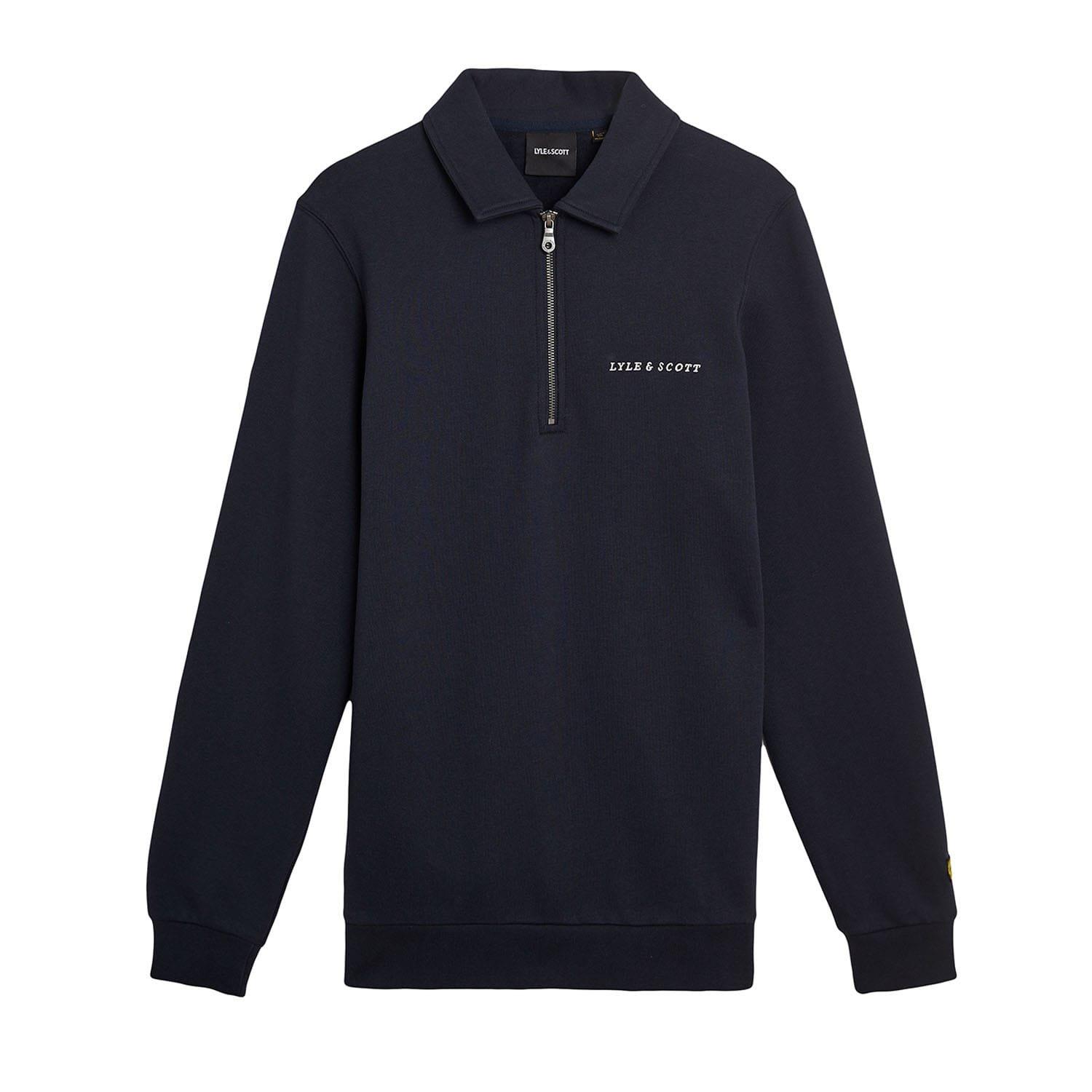 Navy - Lyle and Scott - Embroidered Collared Quarter Zip Sweatshirt - 5